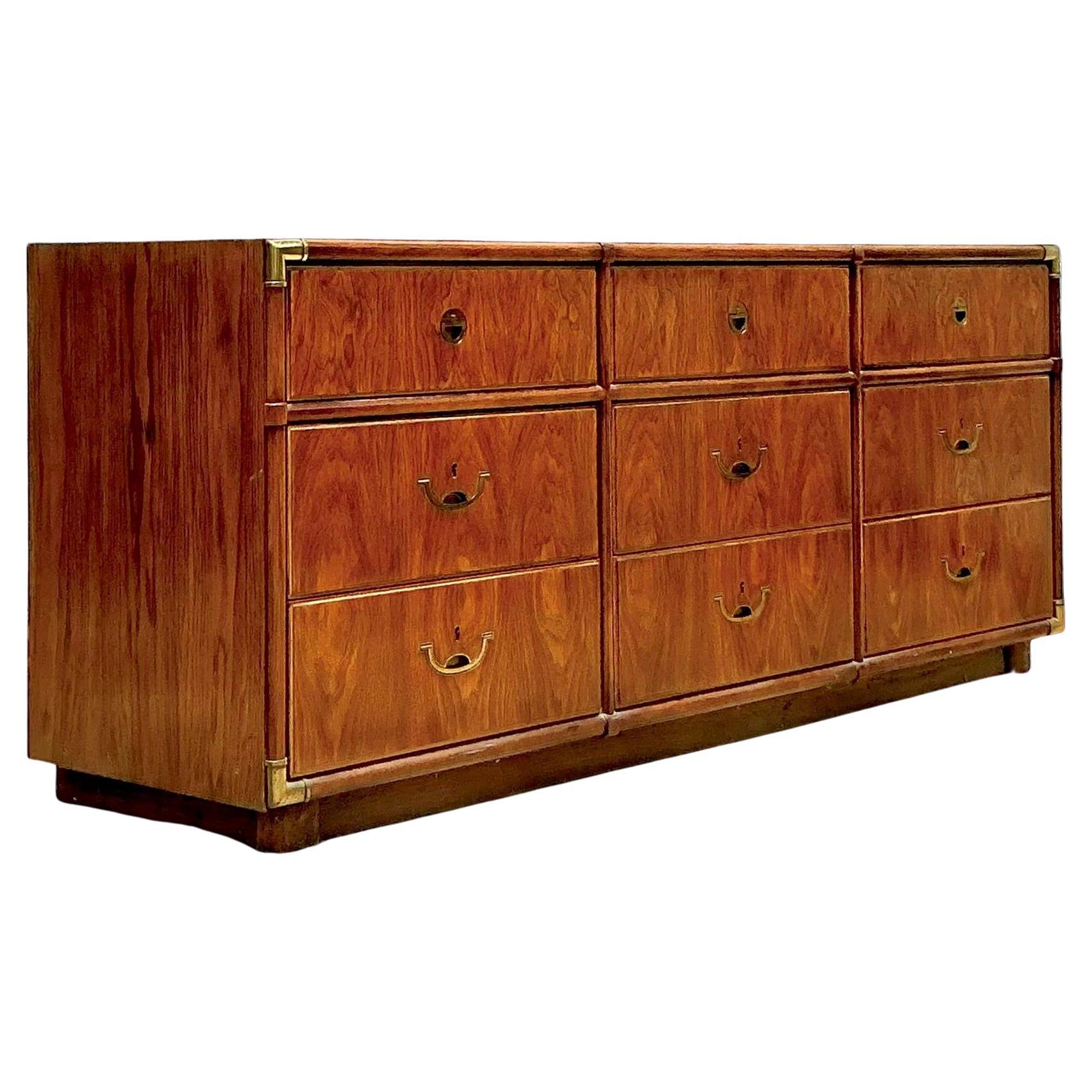 Vintage Boho Drexel Campaign 9 Drawer Dresser