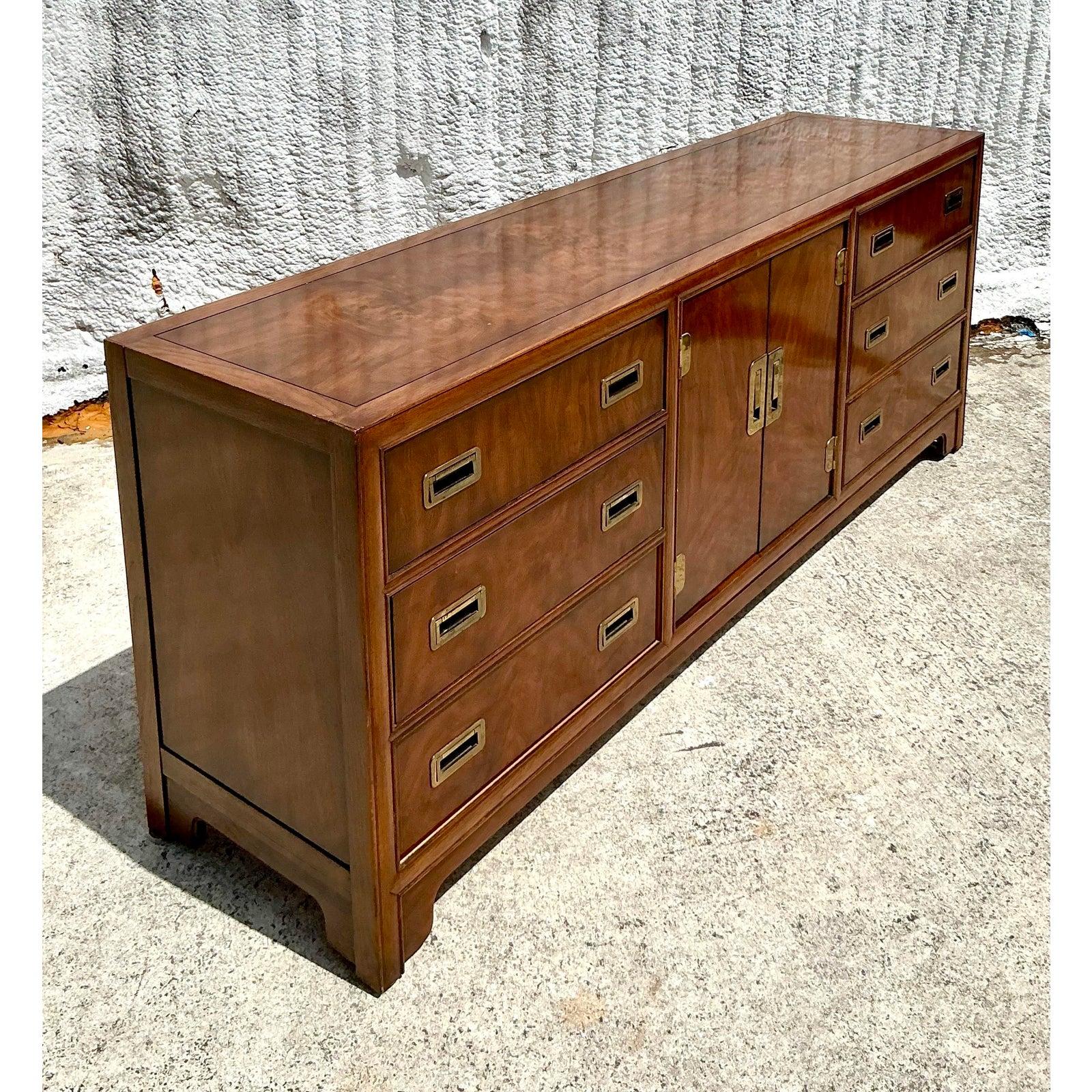 Vintage Boho Drexel Campaign Credenza In Good Condition For Sale In West Palm Beach, FL