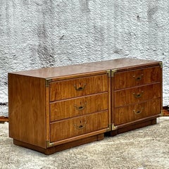 Vintage Boho Drexel Campaign Nightstands - a Pair