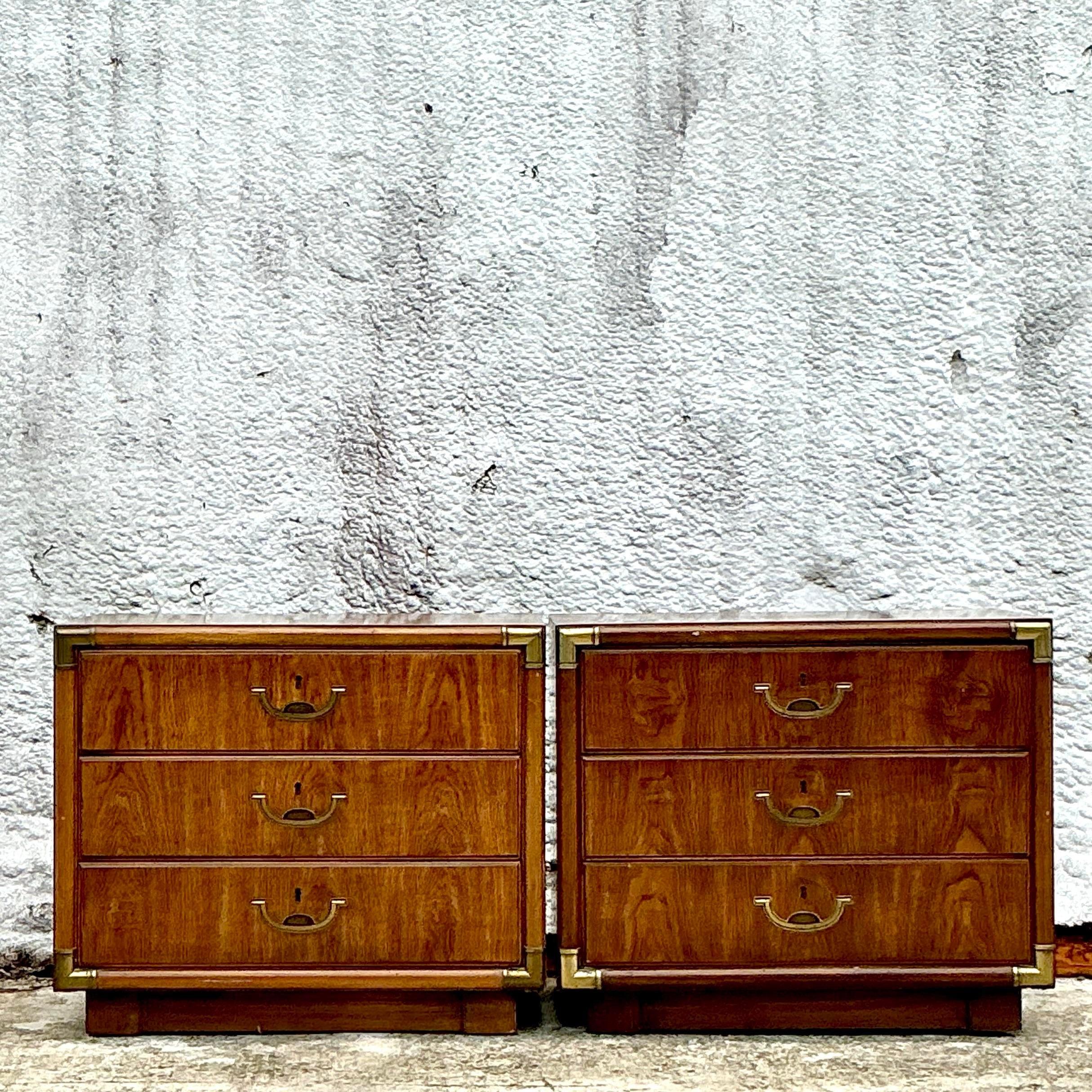 Vintage Boho Drexel Campaign Nightstands - a Pair 2