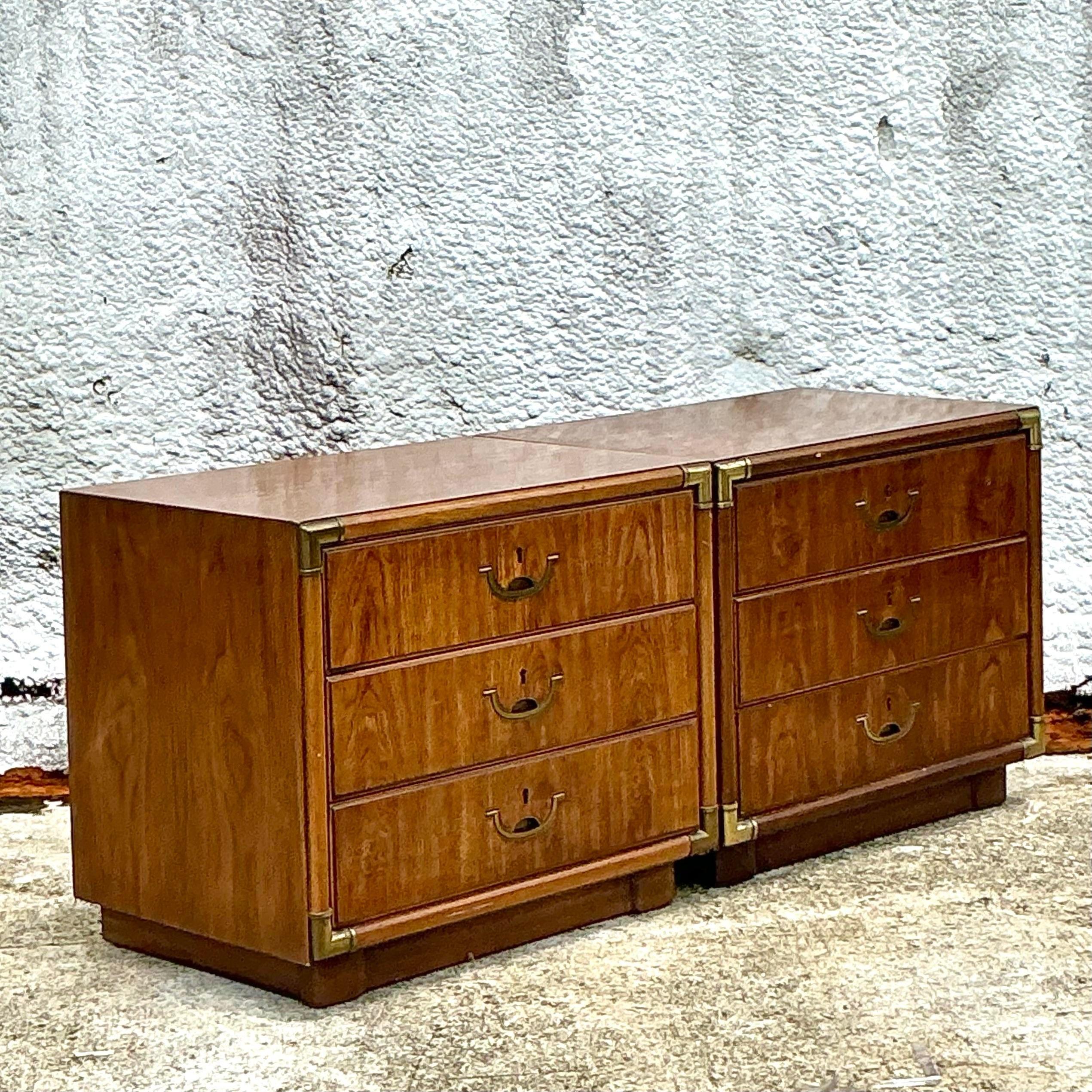 Vintage Boho Drexel Campaign Nightstands - a Pair 3