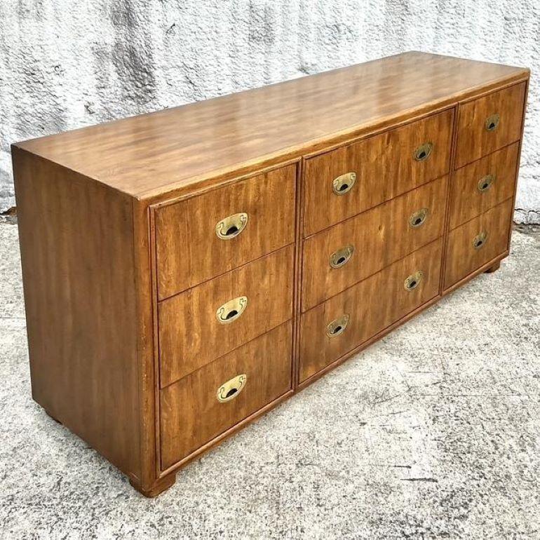Vintage Boho Drexel Campaign Triple Dresser In Good Condition In West Palm Beach, FL
