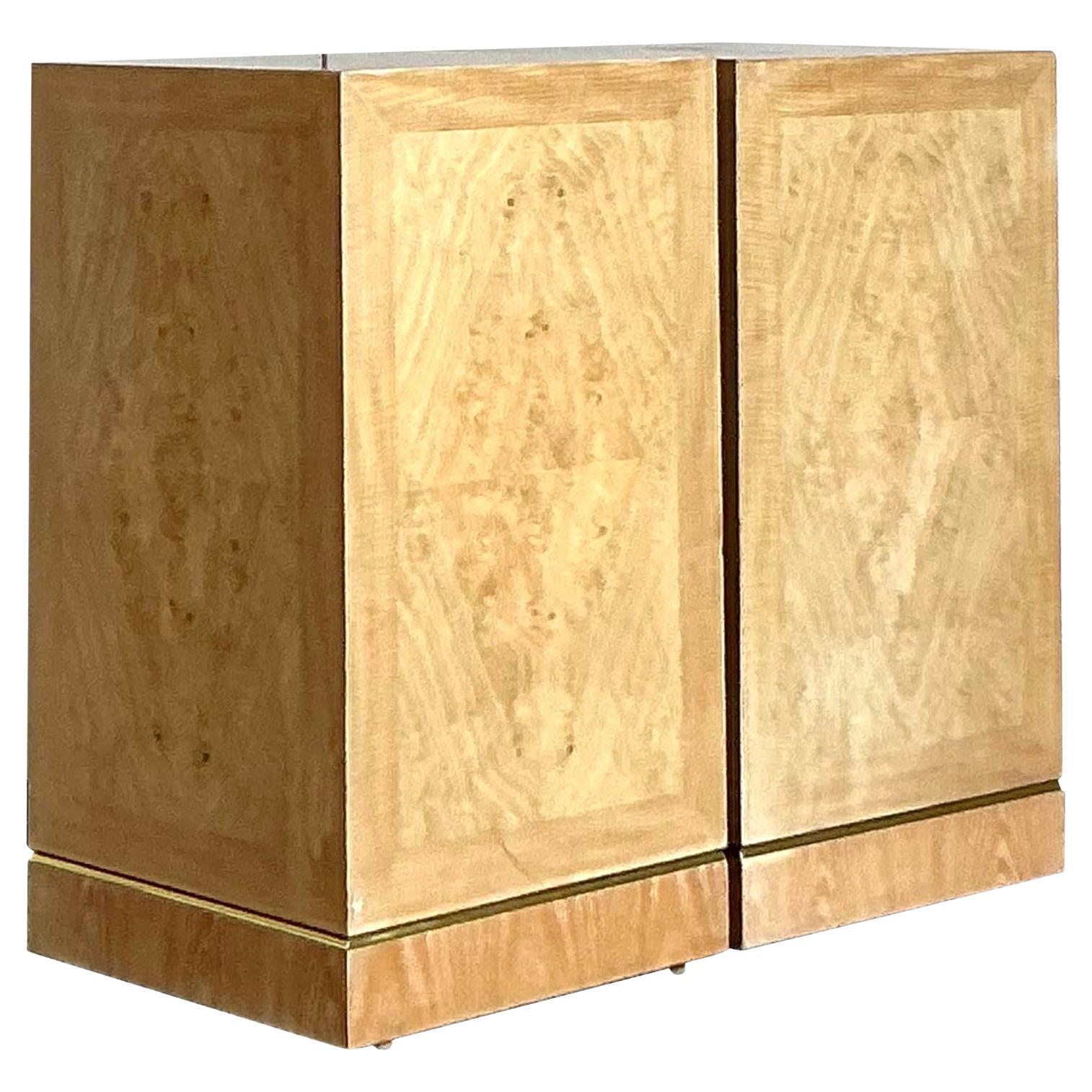 Vintage Boho Drexel Heritage Bookmatched Burl Wood Pedestals - A Pair For Sale