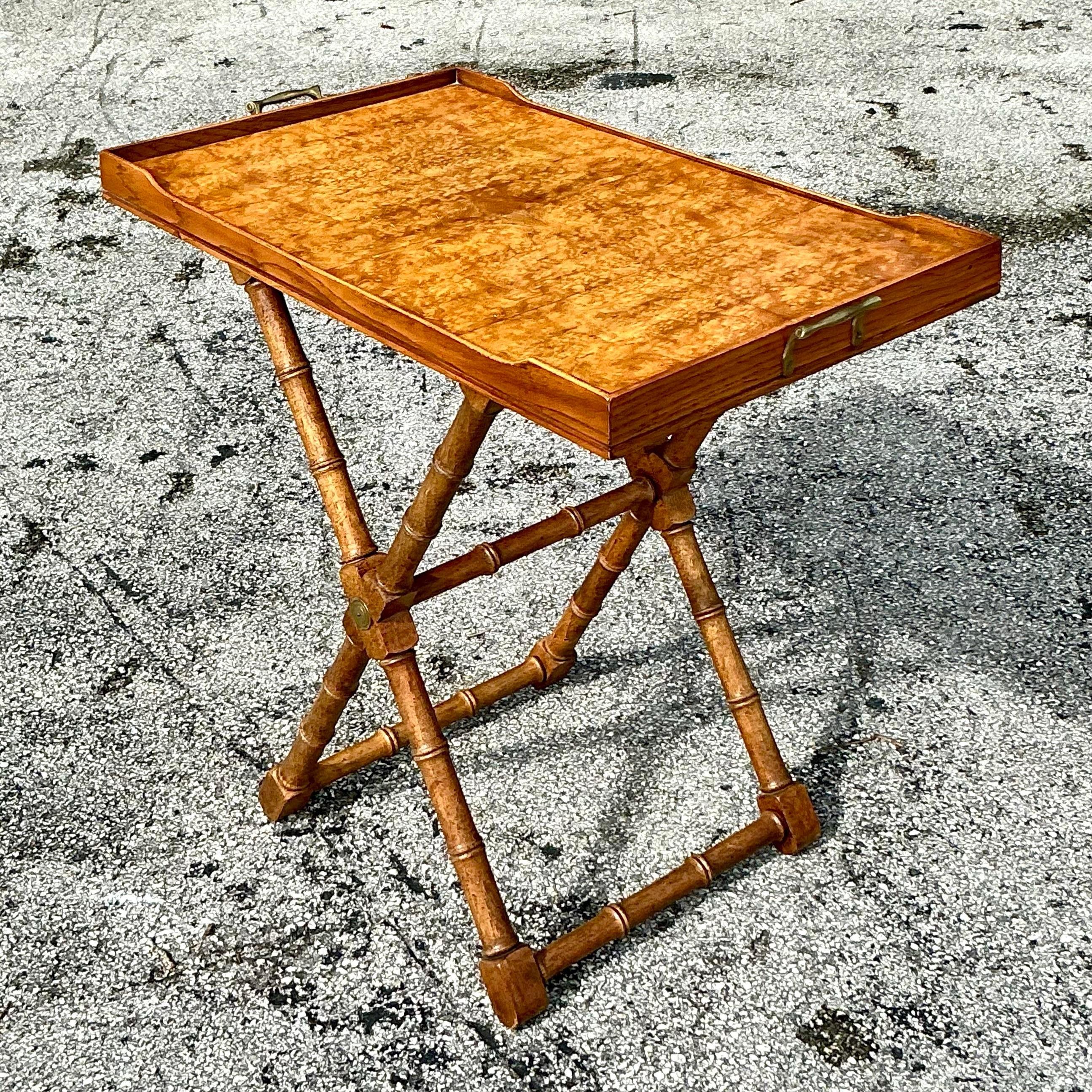 20th Century Vintage Boho Drexel Heritage Burlwood Tray Table