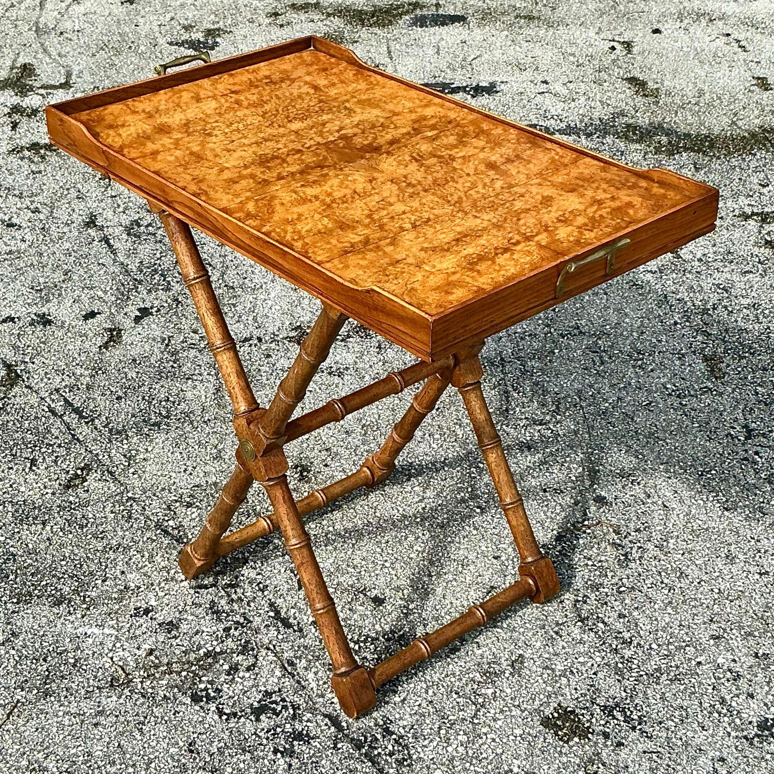 Vintage Boho Drexel Heritage Burlwood Tray Table 1