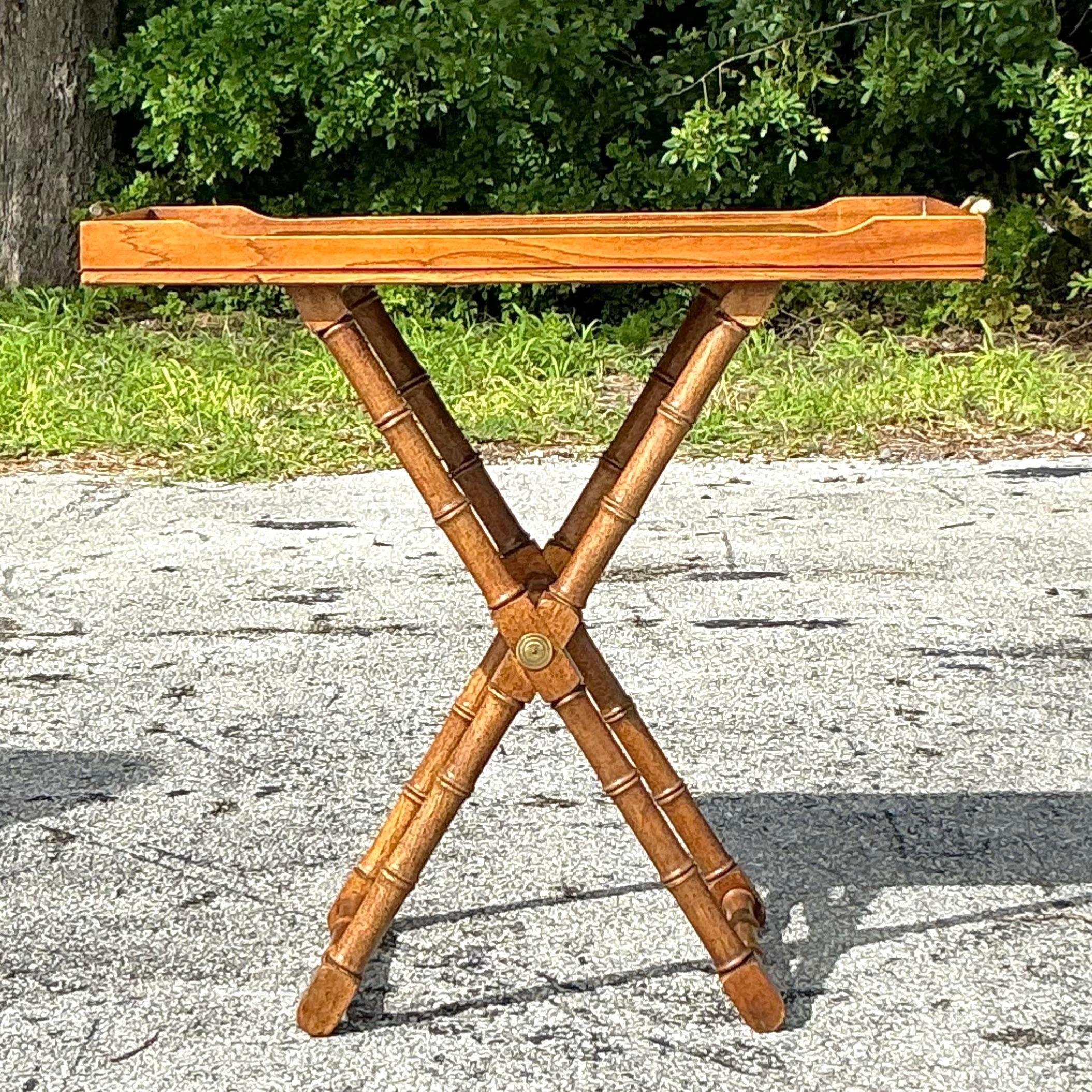 Vintage Boho Drexel Heritage Burlwood Tray Table 2