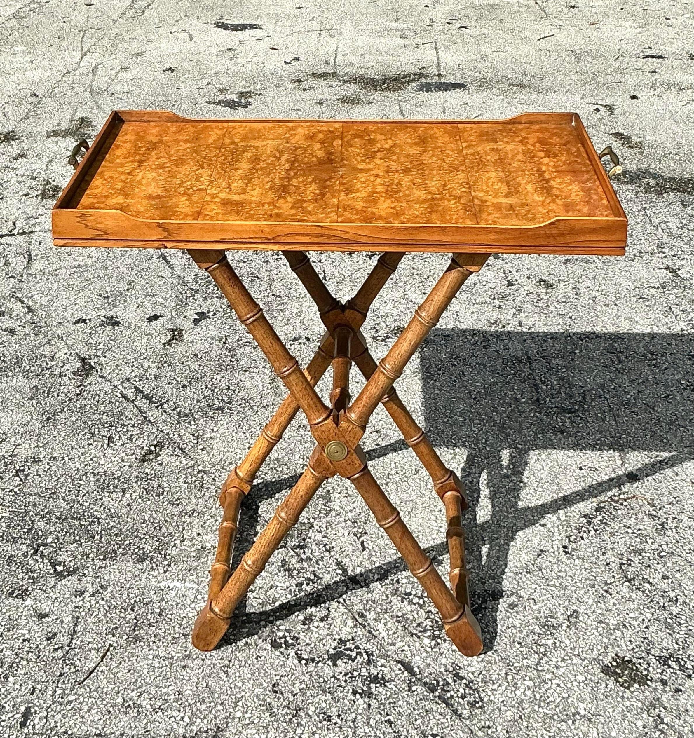 Vintage Boho Drexel Heritage Burlwood Tray Table 3