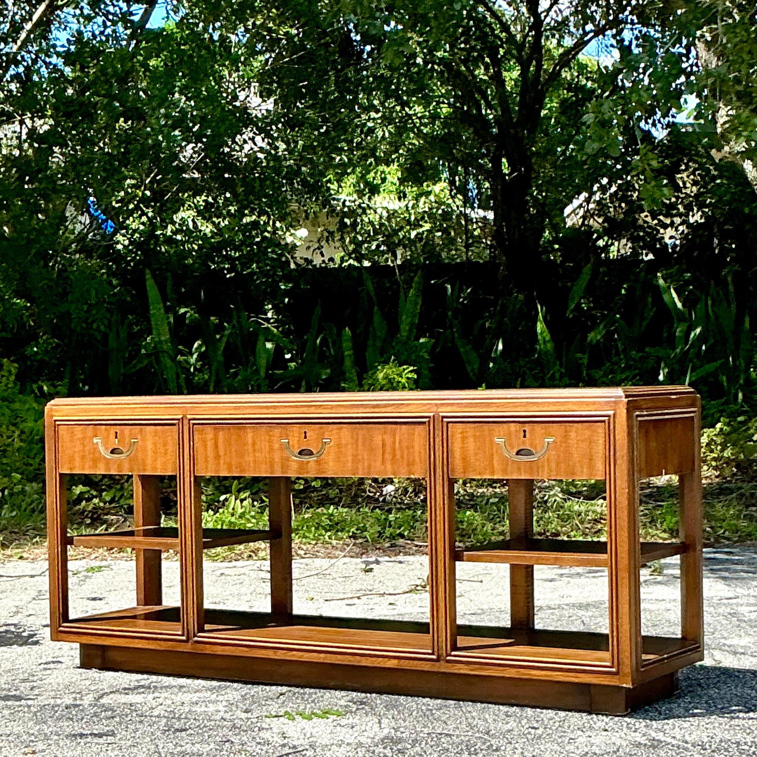 Vintage Boho Drexel Heritage Campaign Console Table 4
