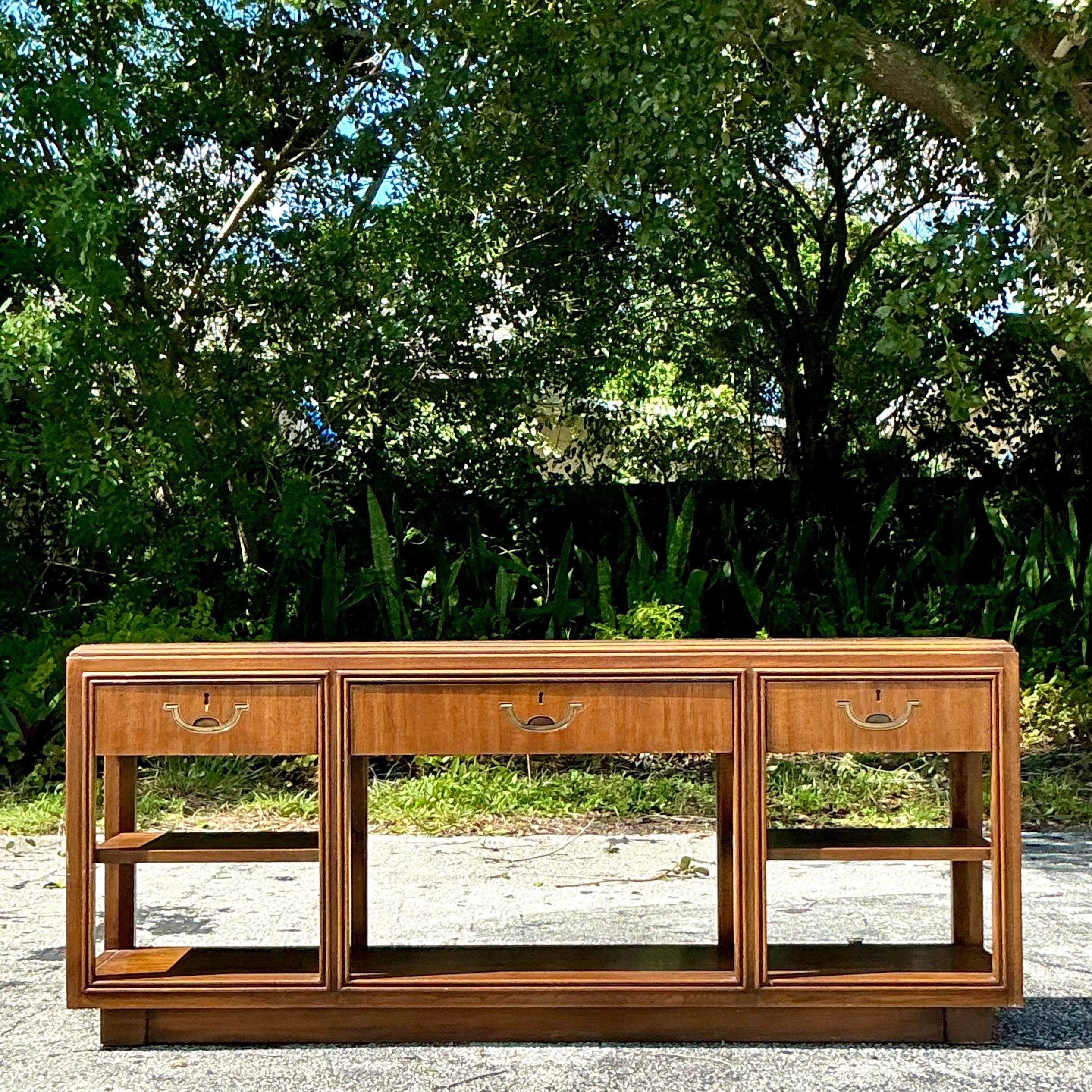 Brass Vintage Boho Drexel Heritage Campaign Console Table