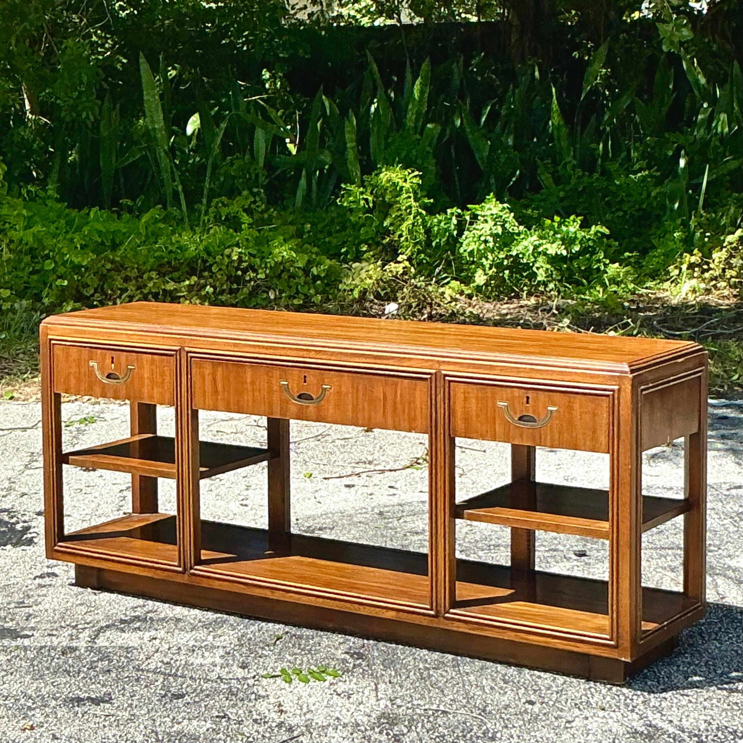 Vintage Boho Drexel Heritage Campaign Console Table 1