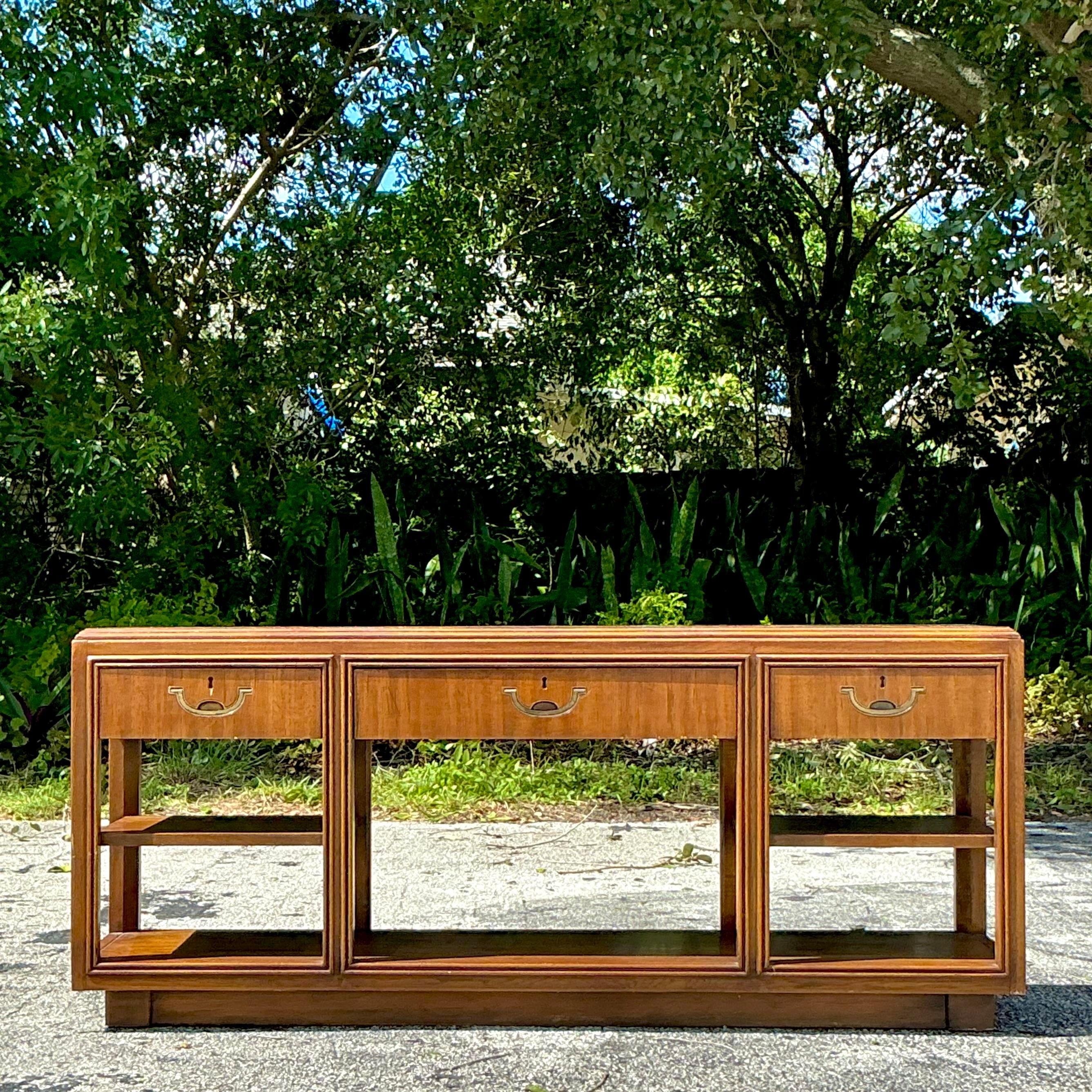 Vintage Boho Drexel Heritage Campaign Console Table 3