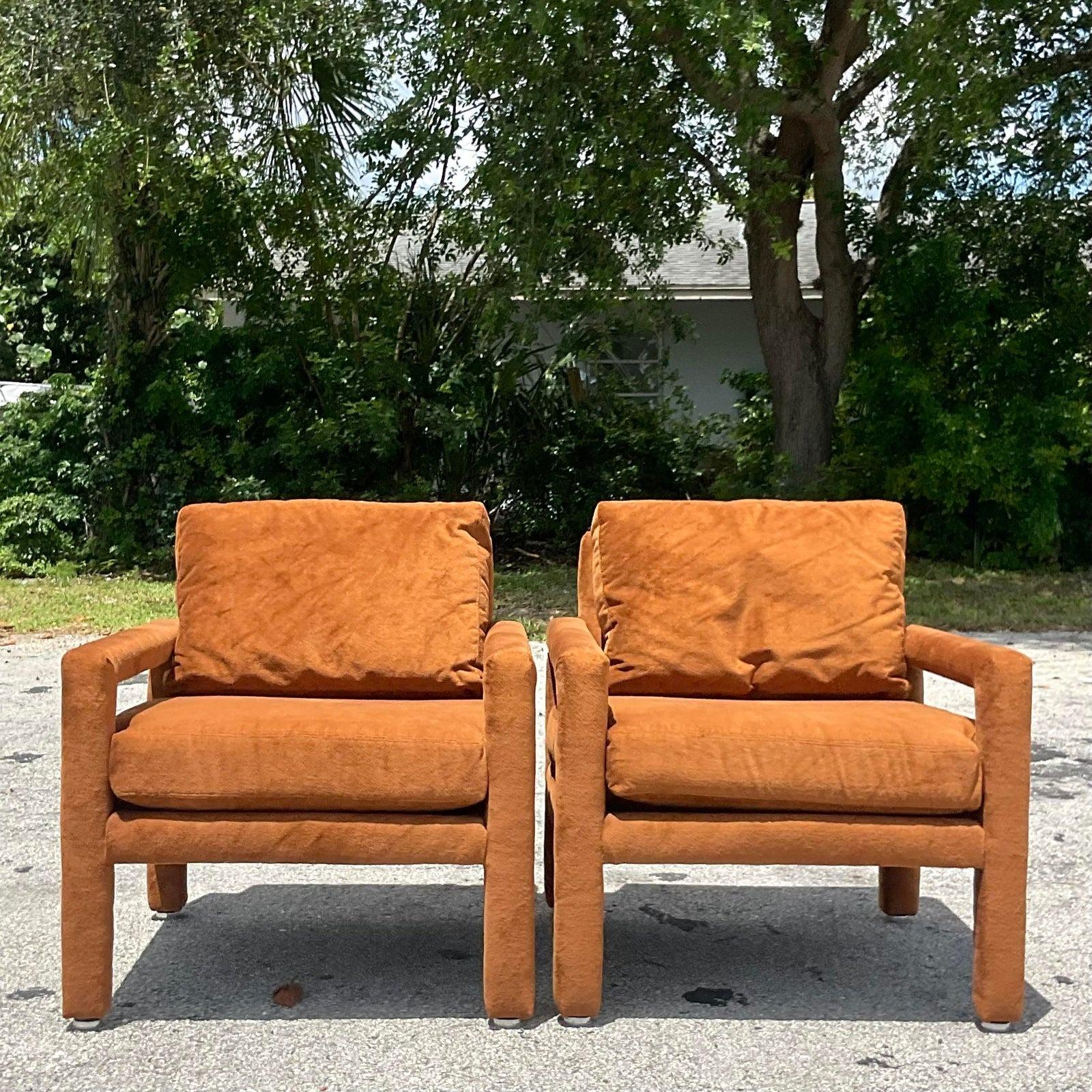 20th Century Vintage Boho Drexel Parsons Chair - a Pair
