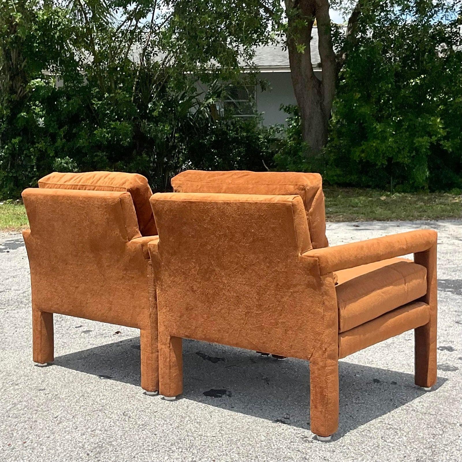 Fabric Vintage Boho Drexel Parsons Chair - a Pair