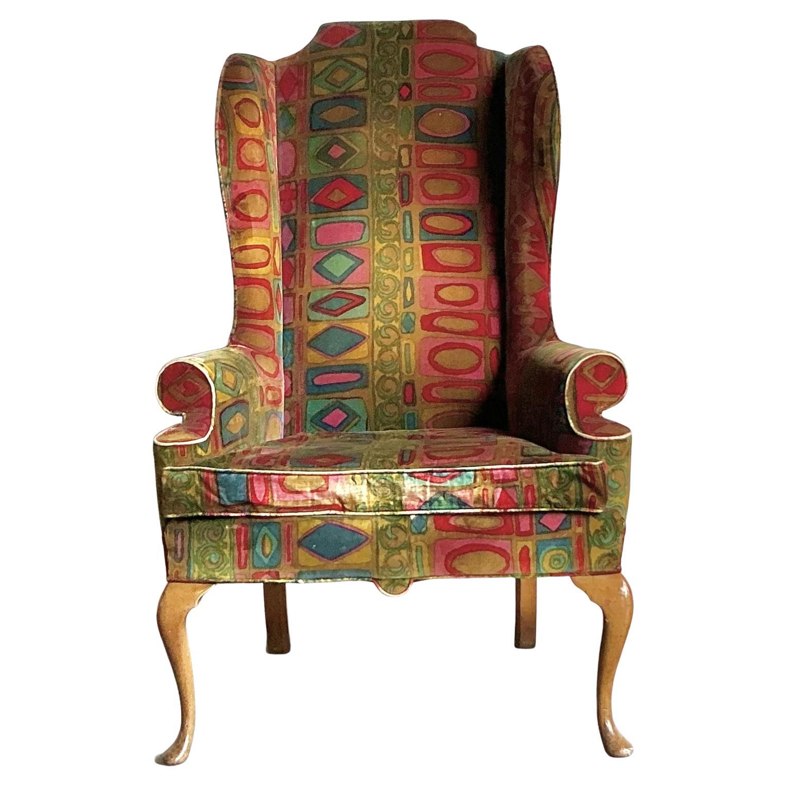 Vintage Boho Drexel Wingback in Jack Lenor Larsen Velvet For Sale