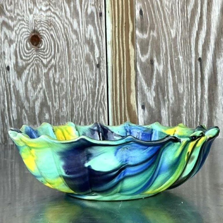 Vintage Boho Drip Glaze Bowl For Sale at 1stDibs