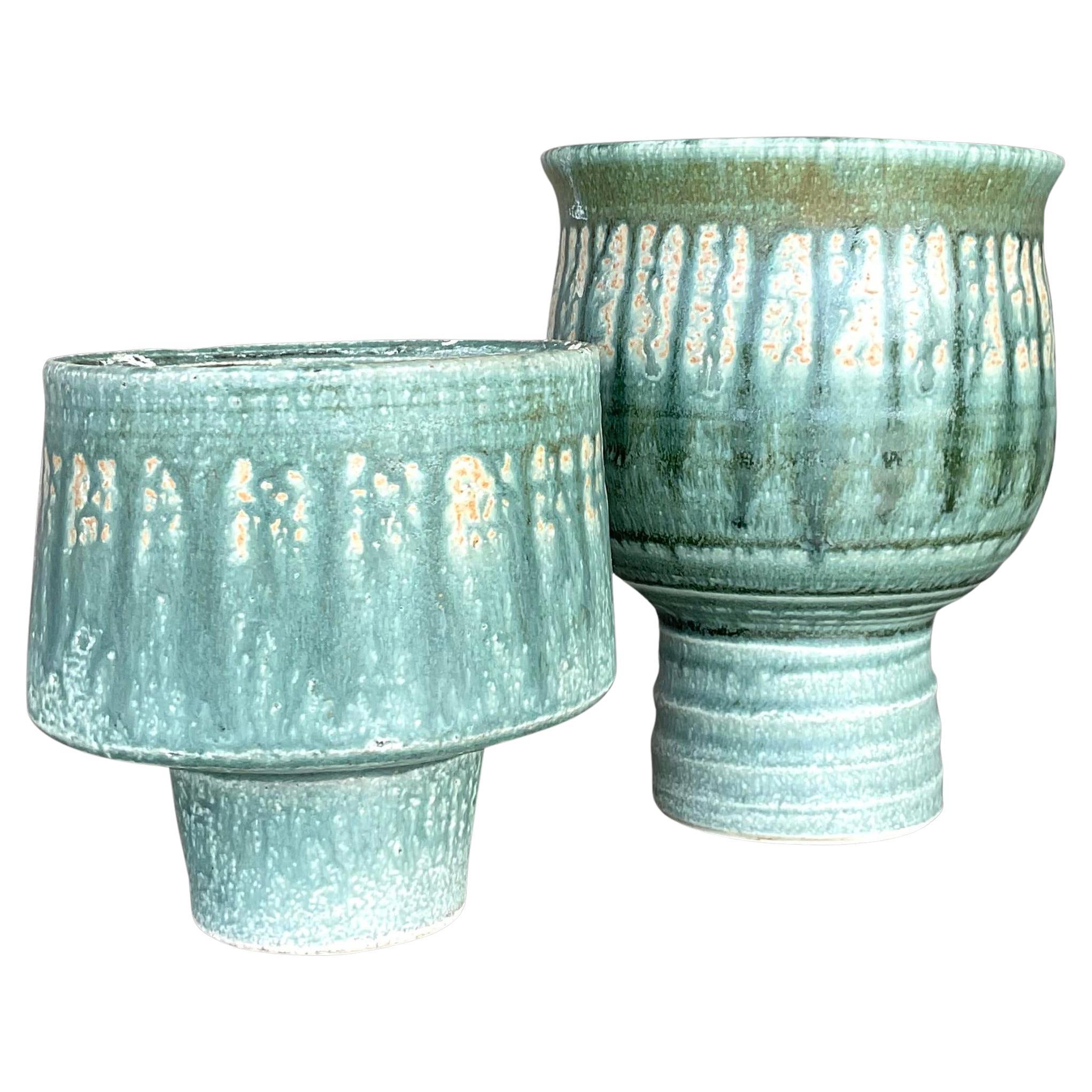 Vintage Boho Drip Glaze Pots - Set of 2