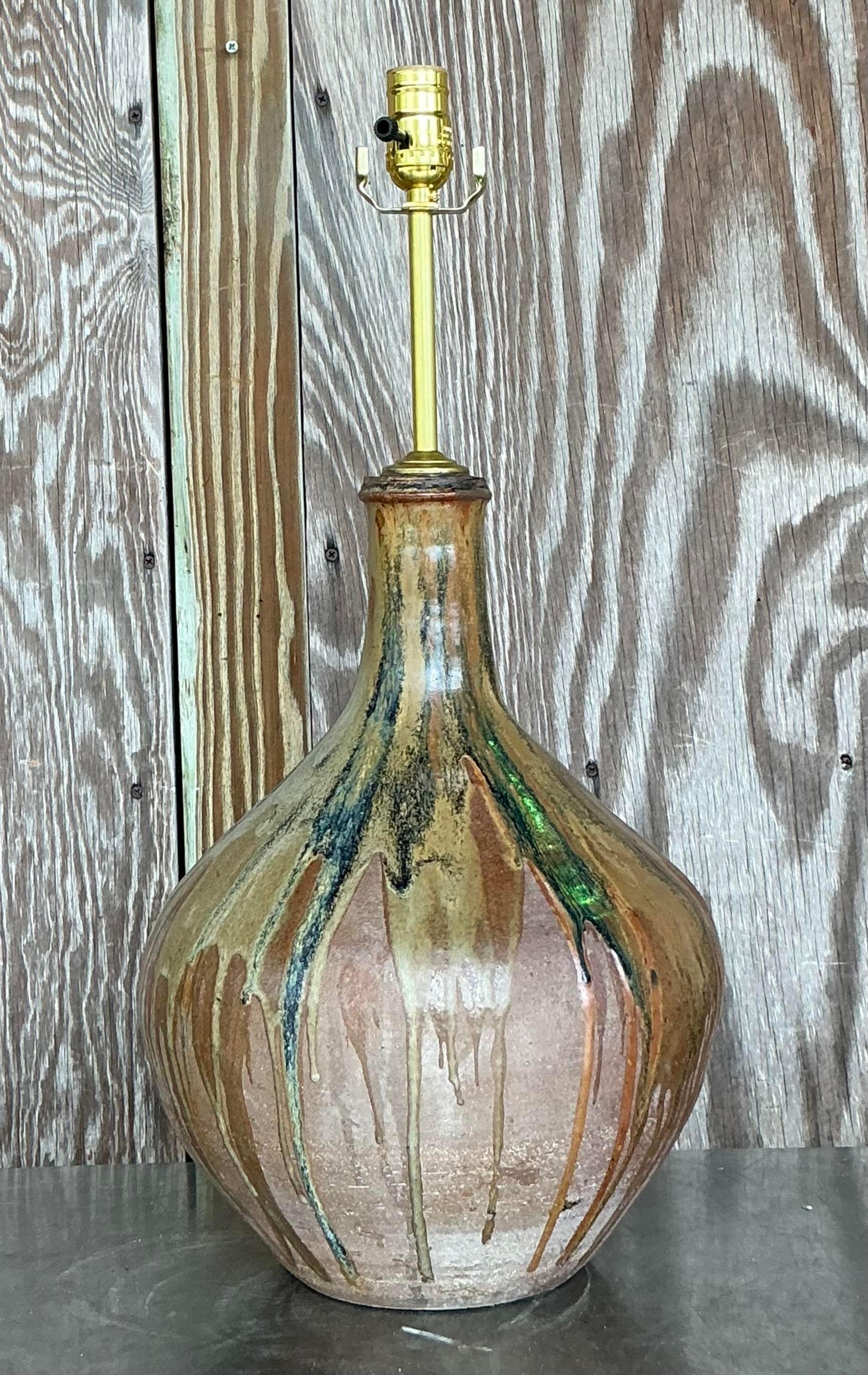 Lámpara Vintage Boho Drip Glaze Studio Pottery Estadounidense en venta