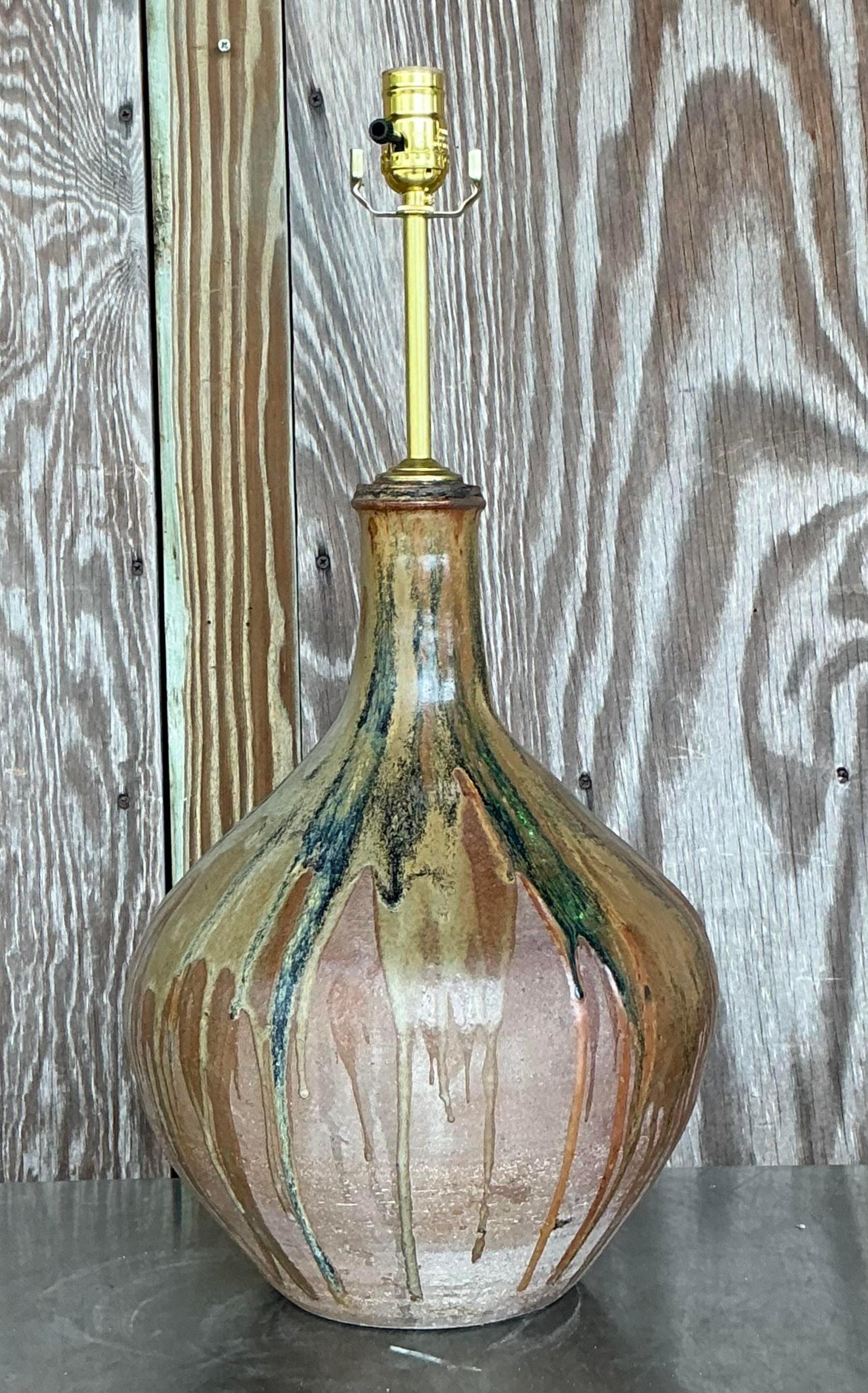 Lámpara Vintage Boho Drip Glaze Studio Pottery en Bueno estado para la venta en west palm beach, FL