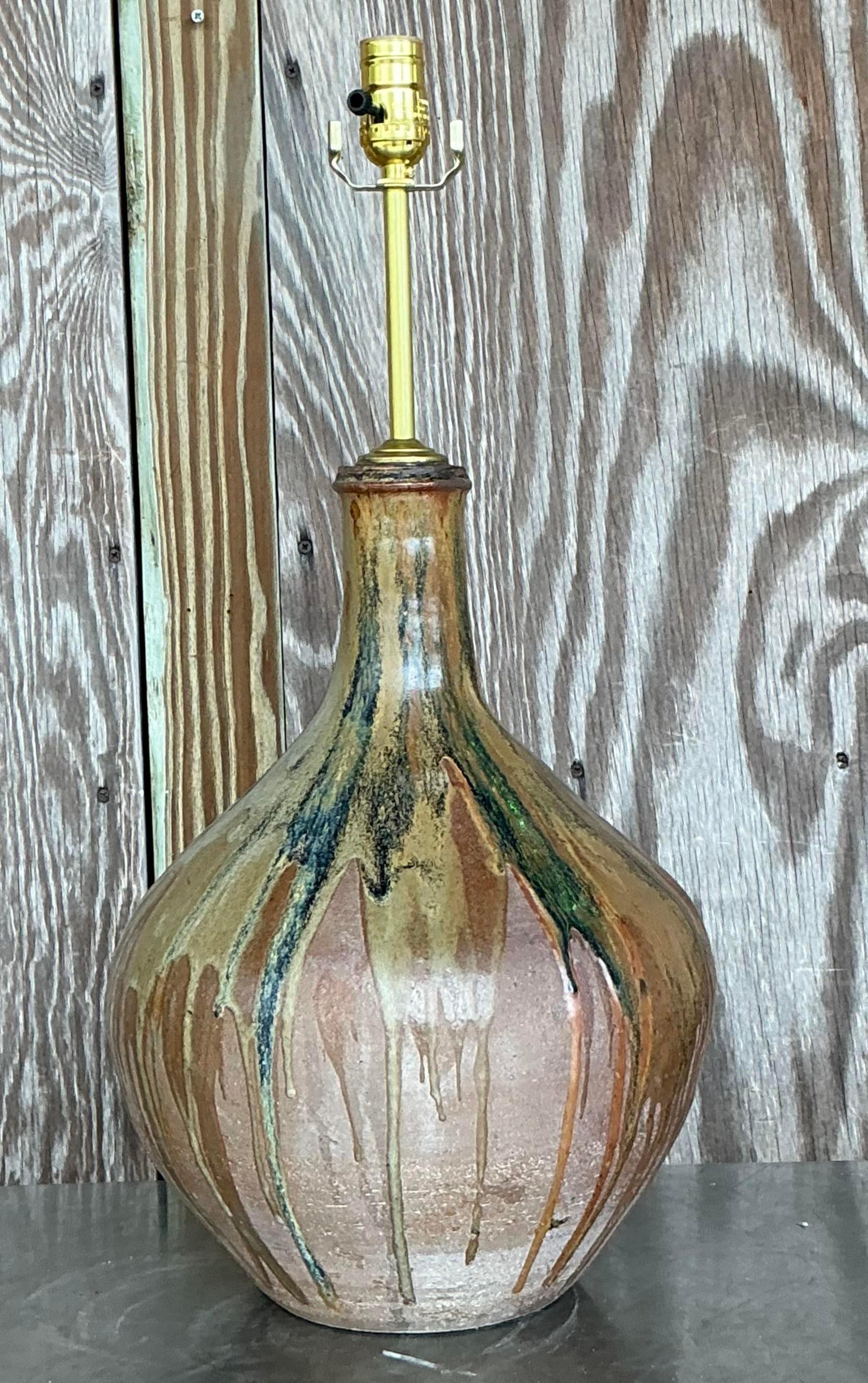 Lámpara Vintage Boho Drip Glaze Studio Pottery siglo XX en venta