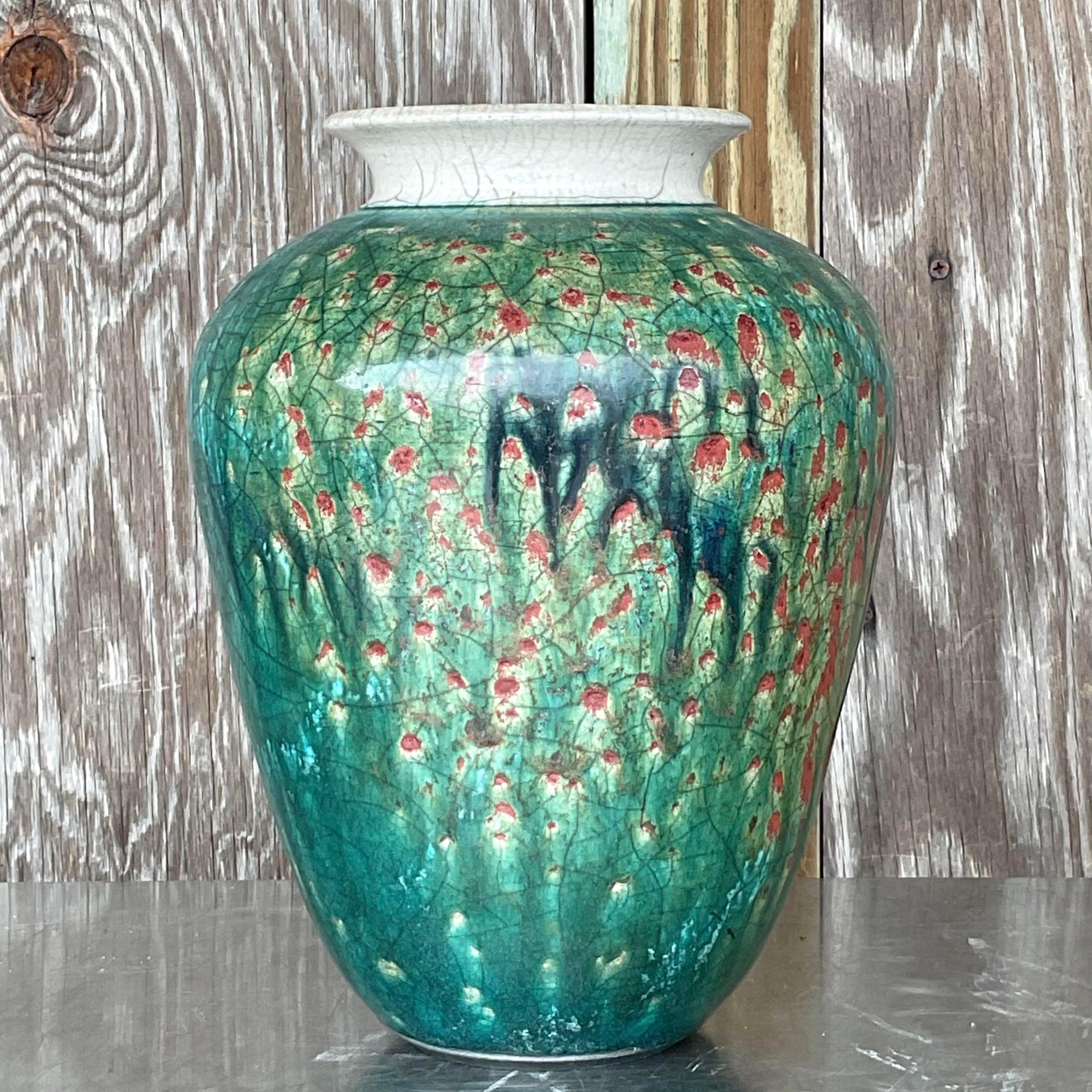American Vintage Boho Drip Glaze Studio Pottery Vase For Sale