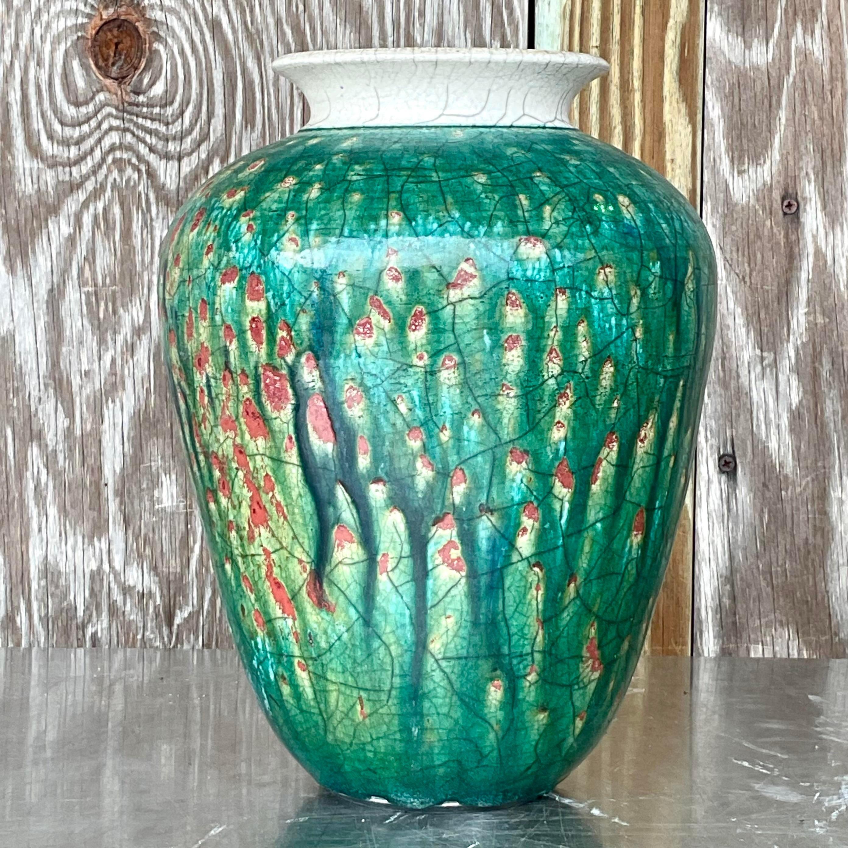 Vintage Boho Drip Glaze Studio Pottery Vase In Good Condition For Sale In west palm beach, FL