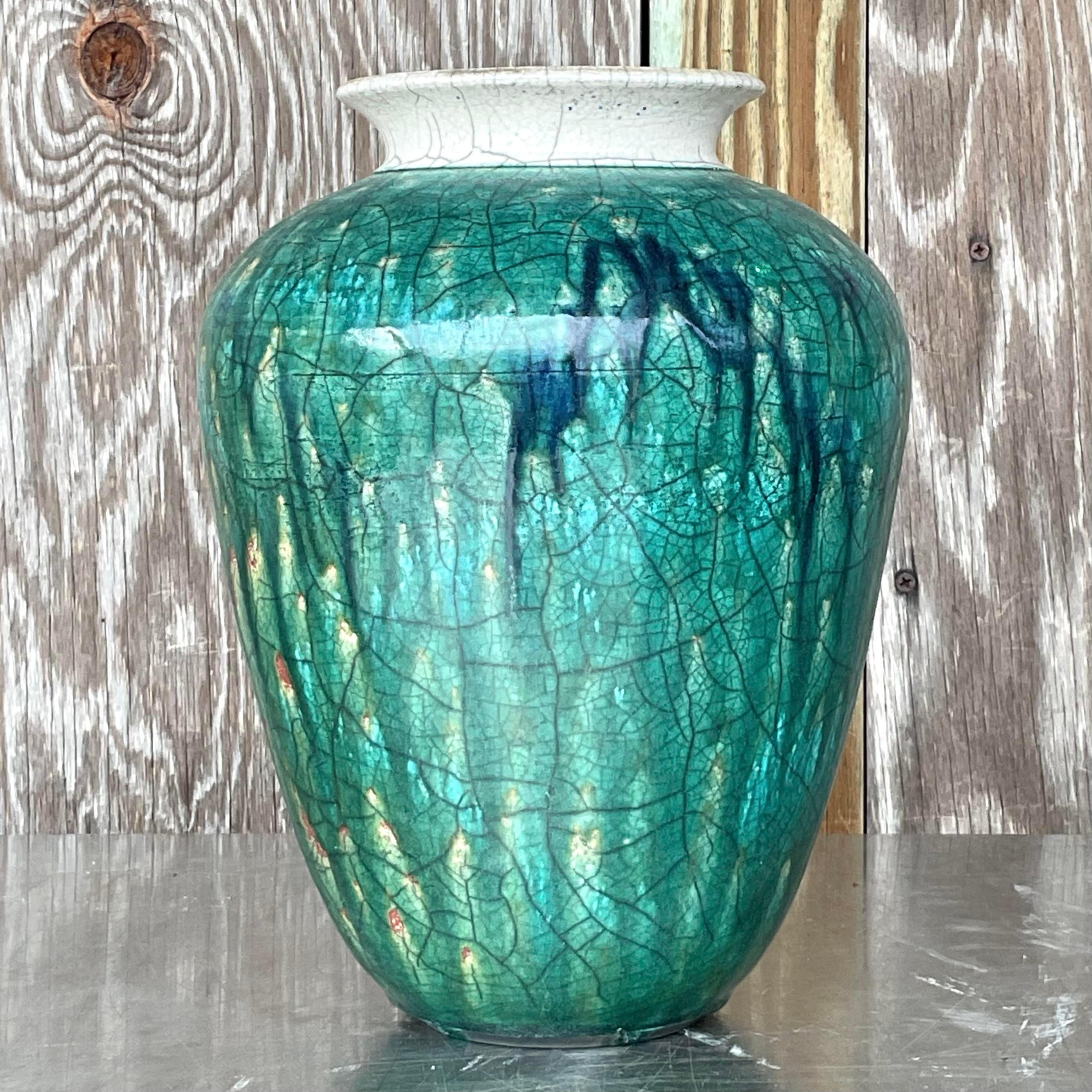 20th Century Vintage Boho Drip Glaze Studio Pottery Vase For Sale