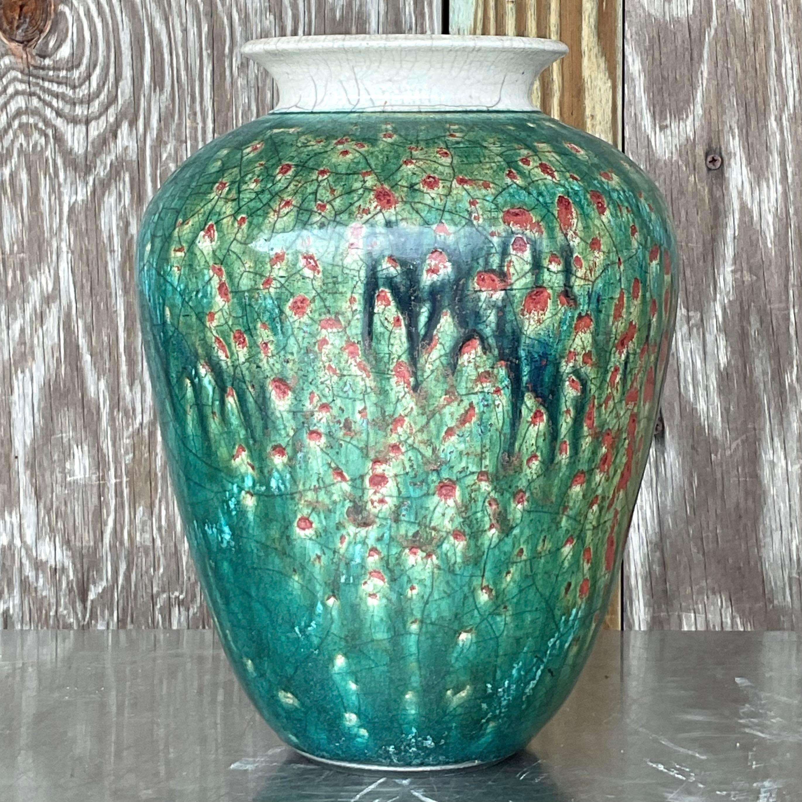 Vintage Boho Drip Glaze Studio Pottery Vase For Sale 2