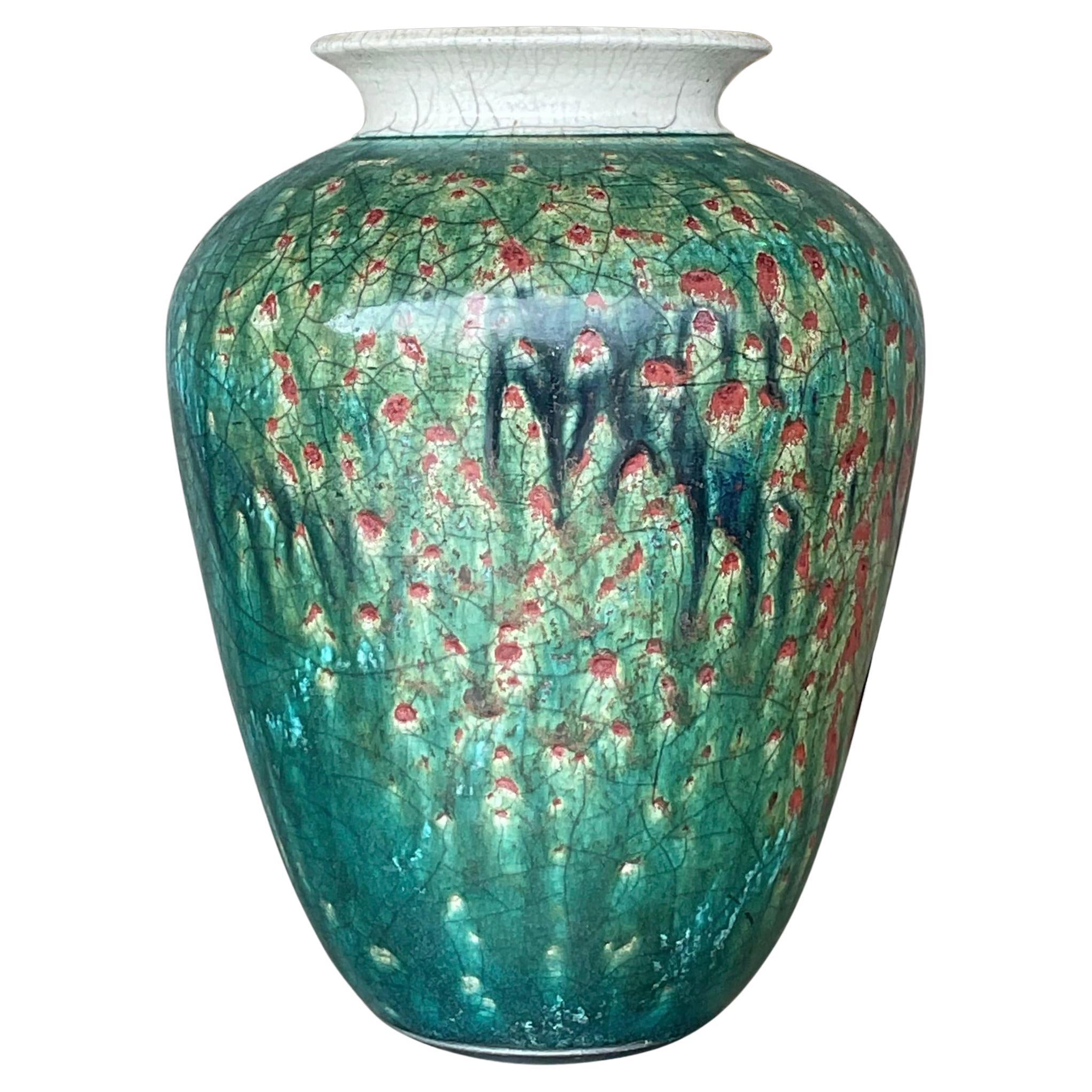 Vintage Boho Drip Glaze Studio Pottery Vase For Sale