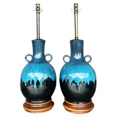 Vintage Boho Drip Glaze Table Lamps - a Pair