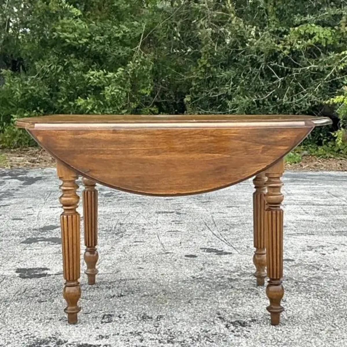 American Vintage Boho Drop Leaf Dining Table For Sale