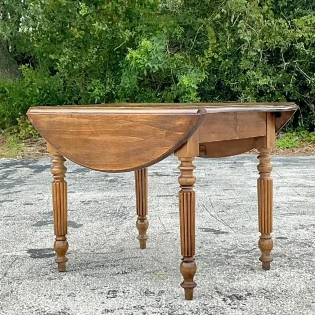 Wood Vintage Boho Drop Leaf Dining Table For Sale