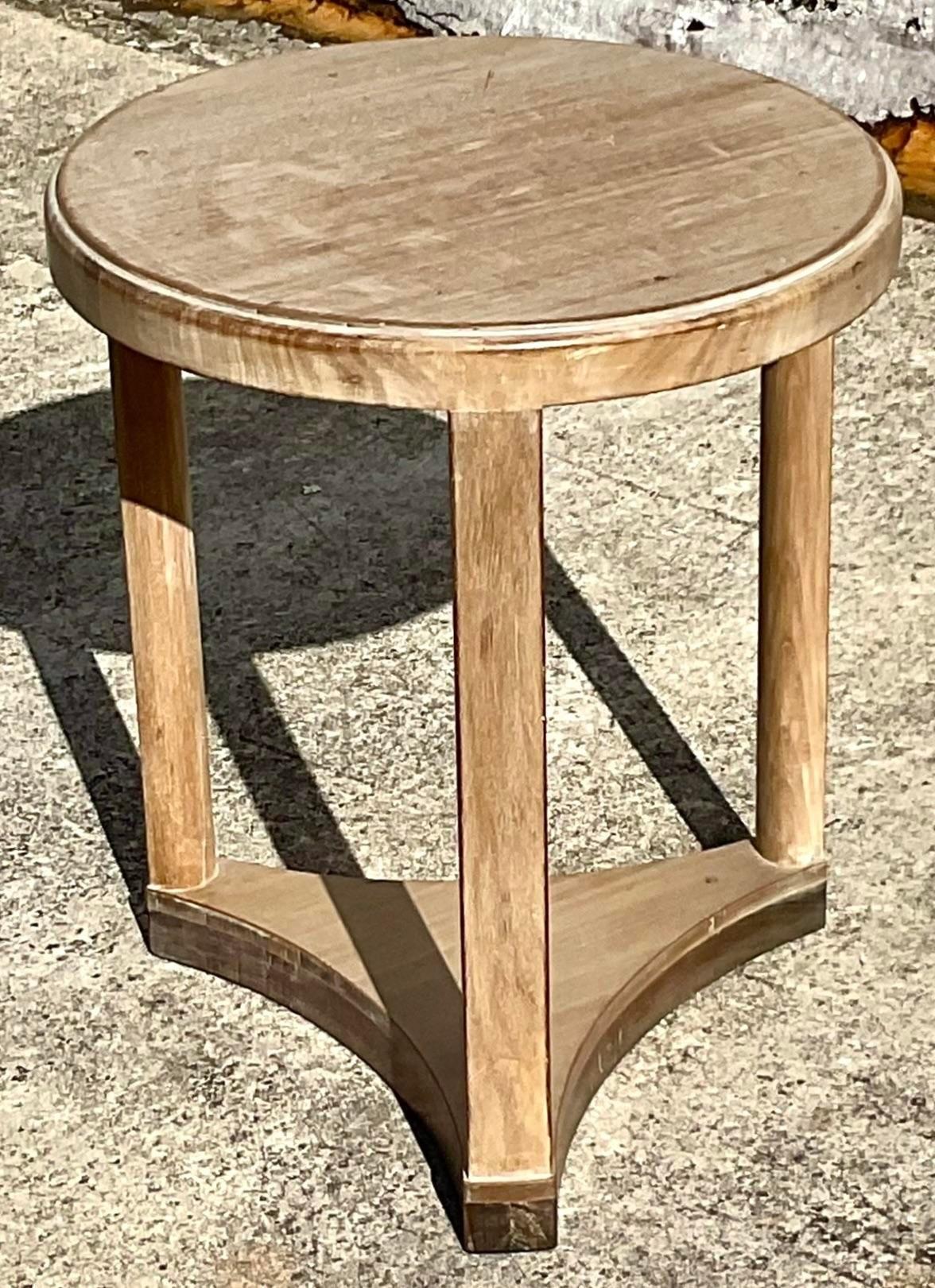 American Vintage Boho Dunbar Washed Wood Side Table For Sale