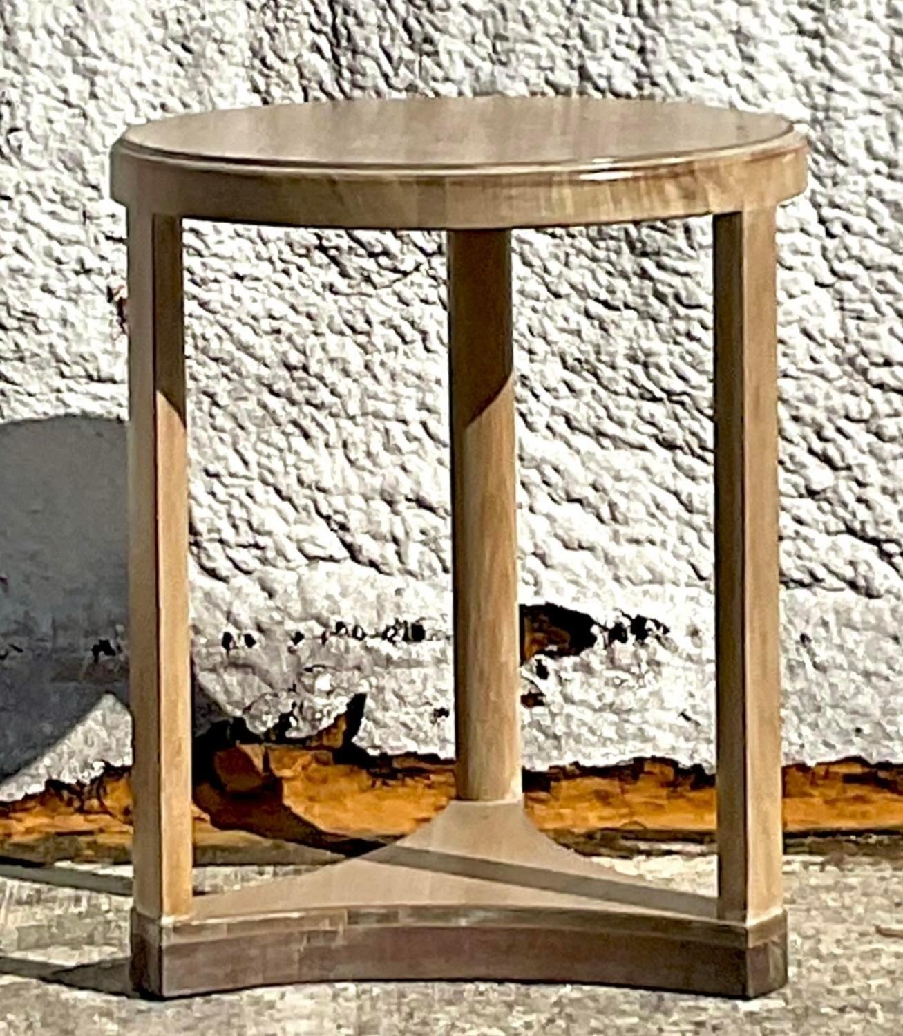 Vintage Boho Dunbar Washed Wood Side Table For Sale 1