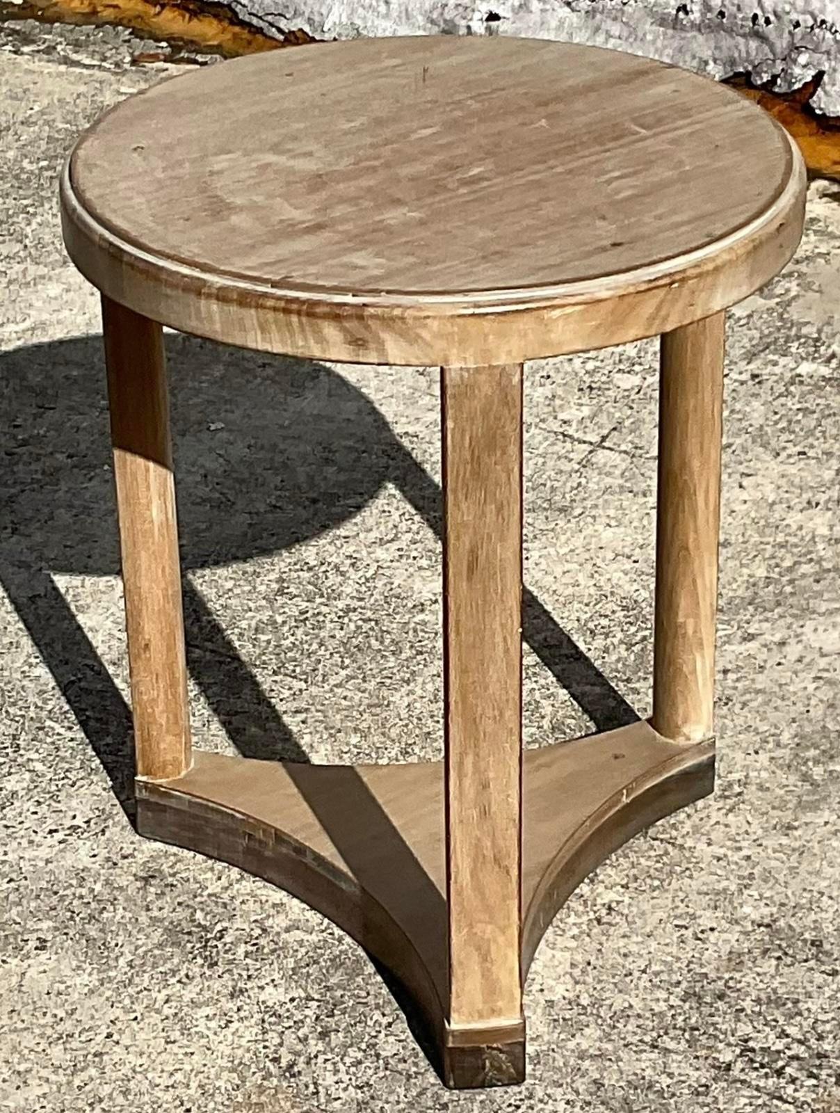 Vintage Boho Dunbar Washed Wood Side Table For Sale 2
