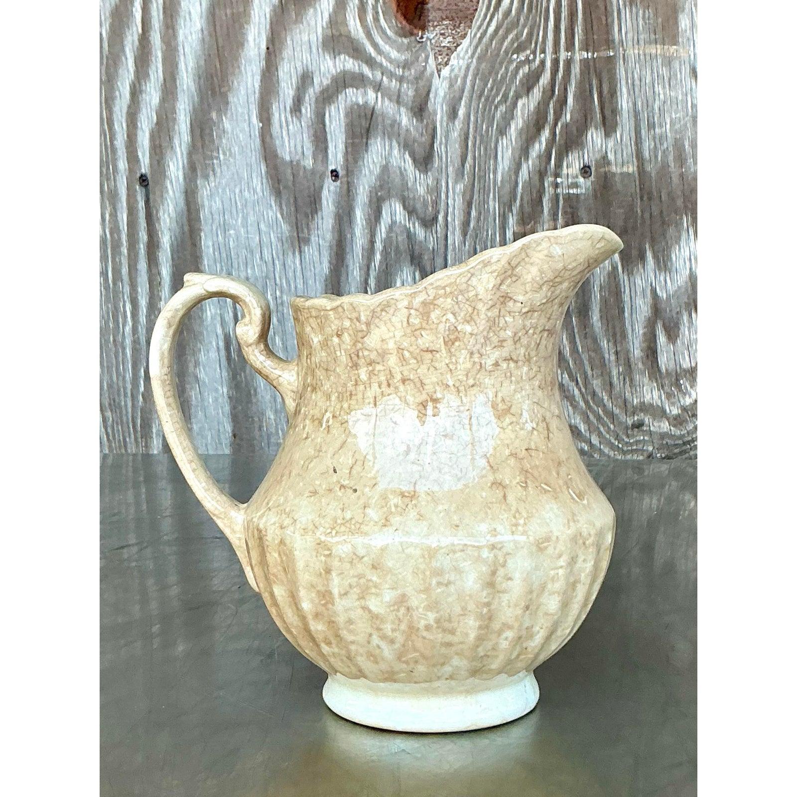 American Vintage Boho Eakin Stoneware Pitcher For Sale