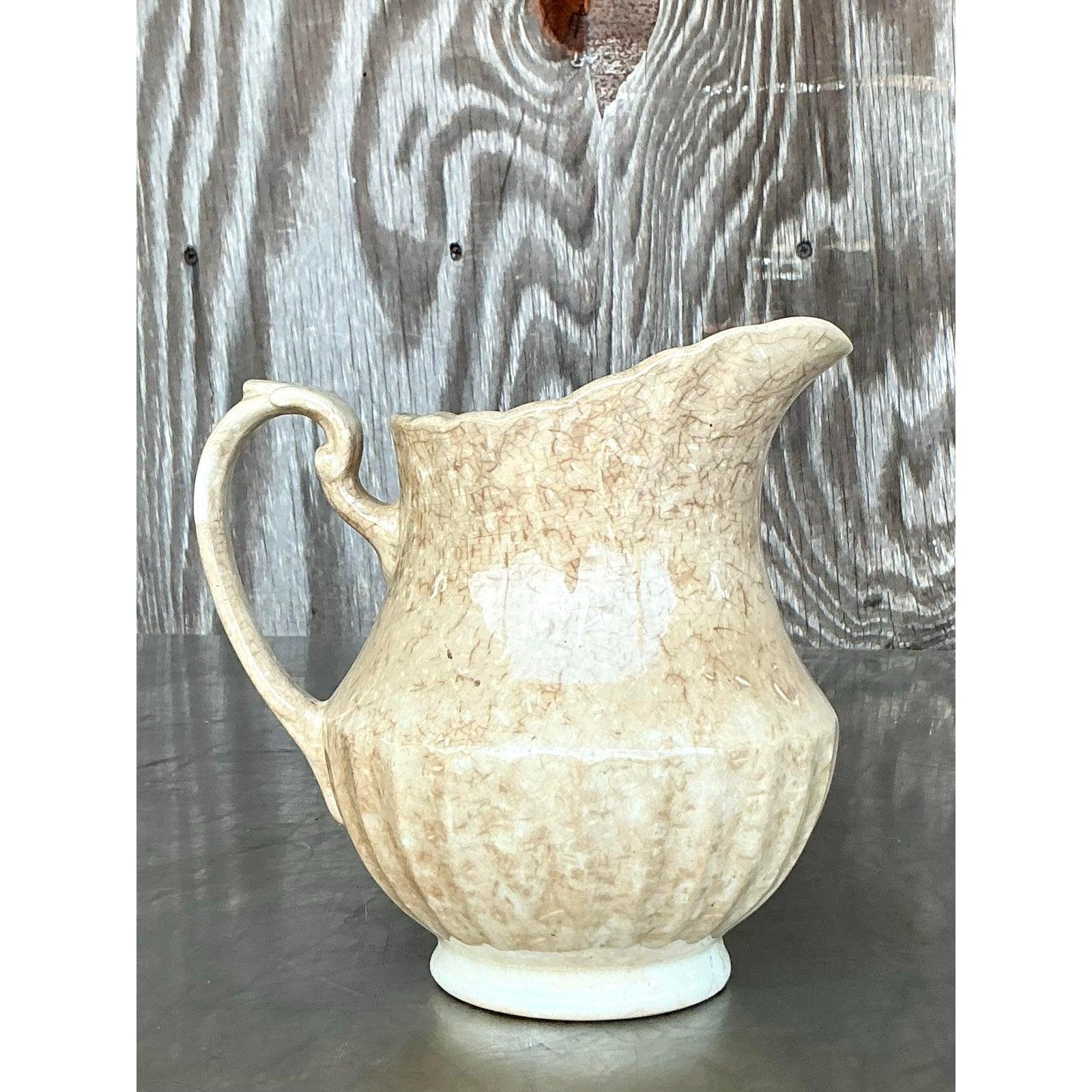 20th Century Vintage Boho Eakin Stoneware Pitcher For Sale