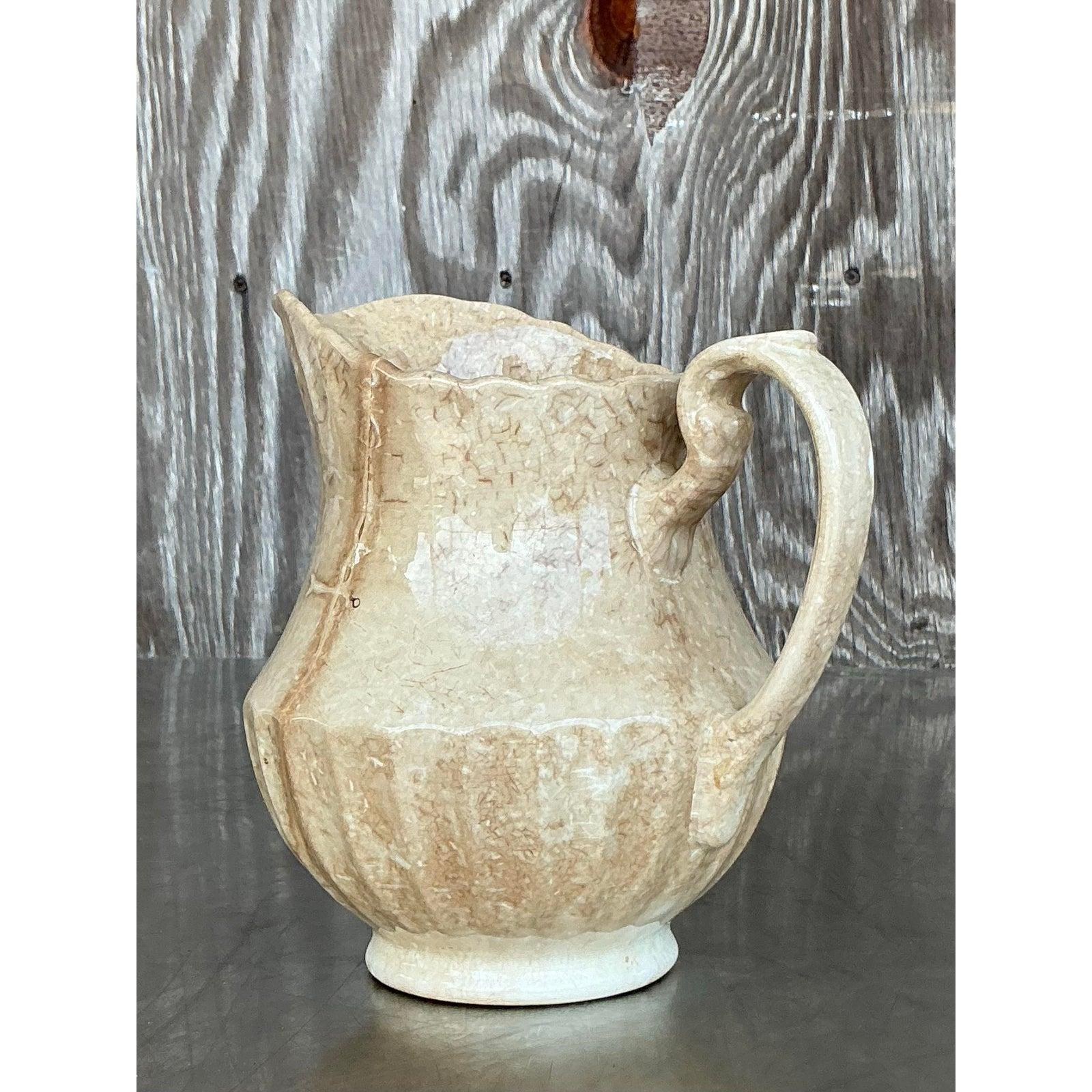 Vintage Boho Eakin Stoneware Pitcher For Sale 2