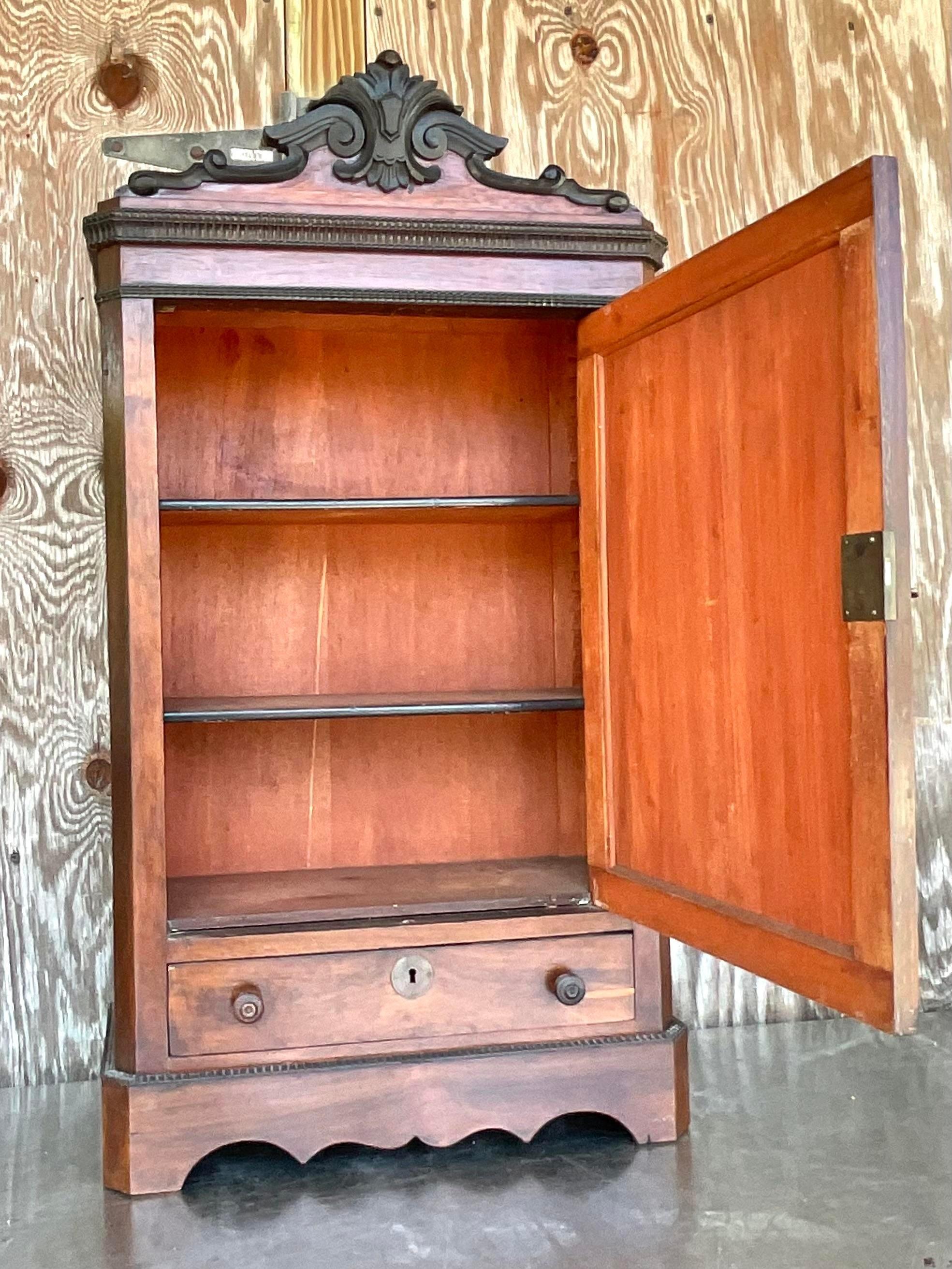 Vintage Boho Eastlake Mirrored TableTop Cabinet In Good Condition For Sale In West Palm Beach, FL