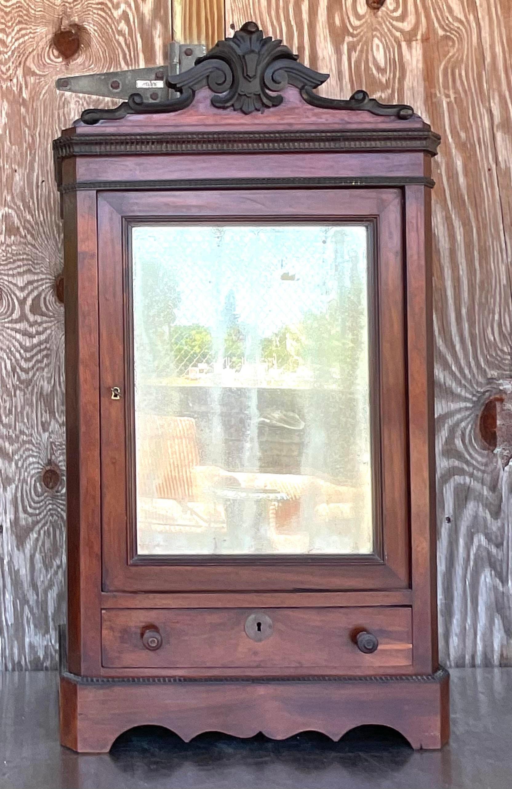 20th Century Vintage Boho Eastlake Mirrored TableTop Cabinet For Sale