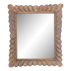 Retro Boho Ebonized Oak Carved Petal Mirror