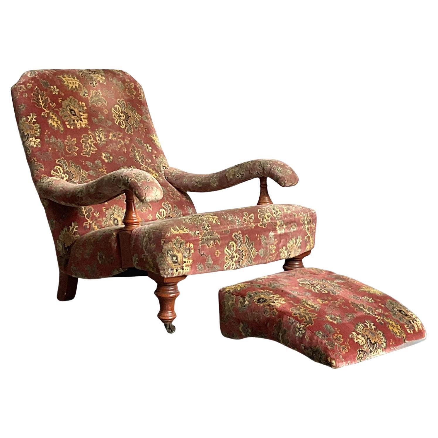 Sedia a vapore e poggiapiedi vintage Boho Edwardian