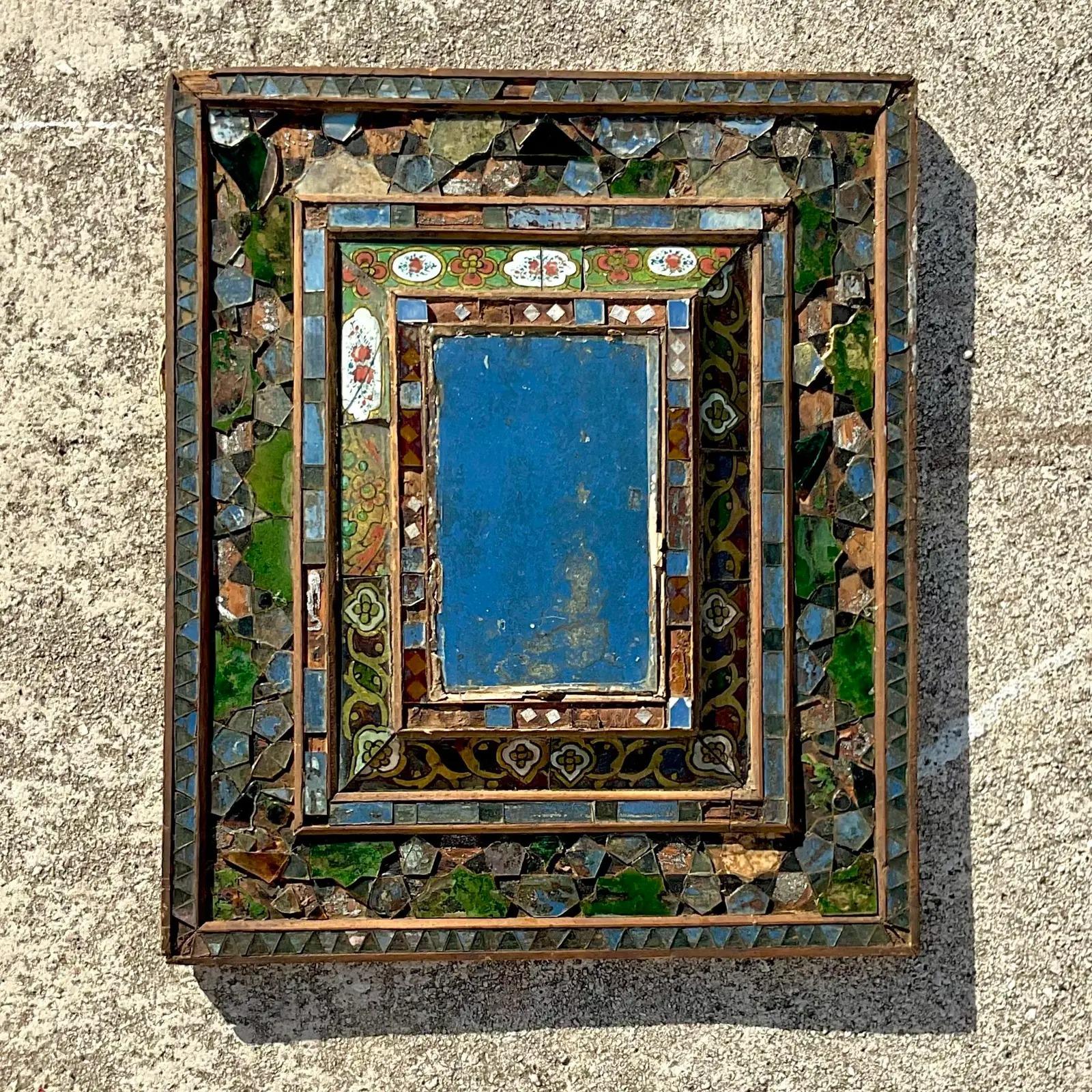 Vintage Boho Eglomise Mirror In Good Condition For Sale In west palm beach, FL