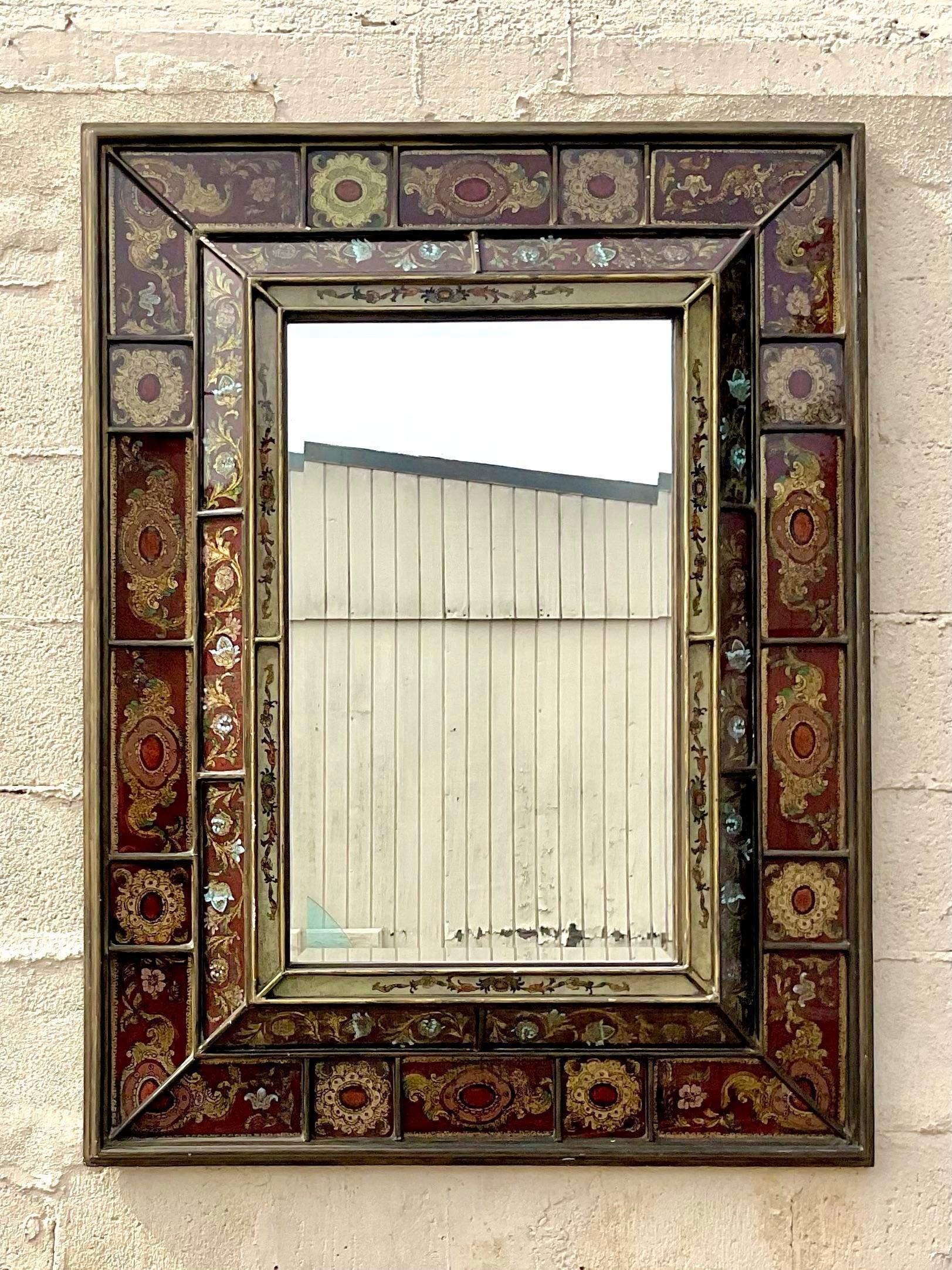 20th Century Vintage Boho Eglomise Mirror For Sale