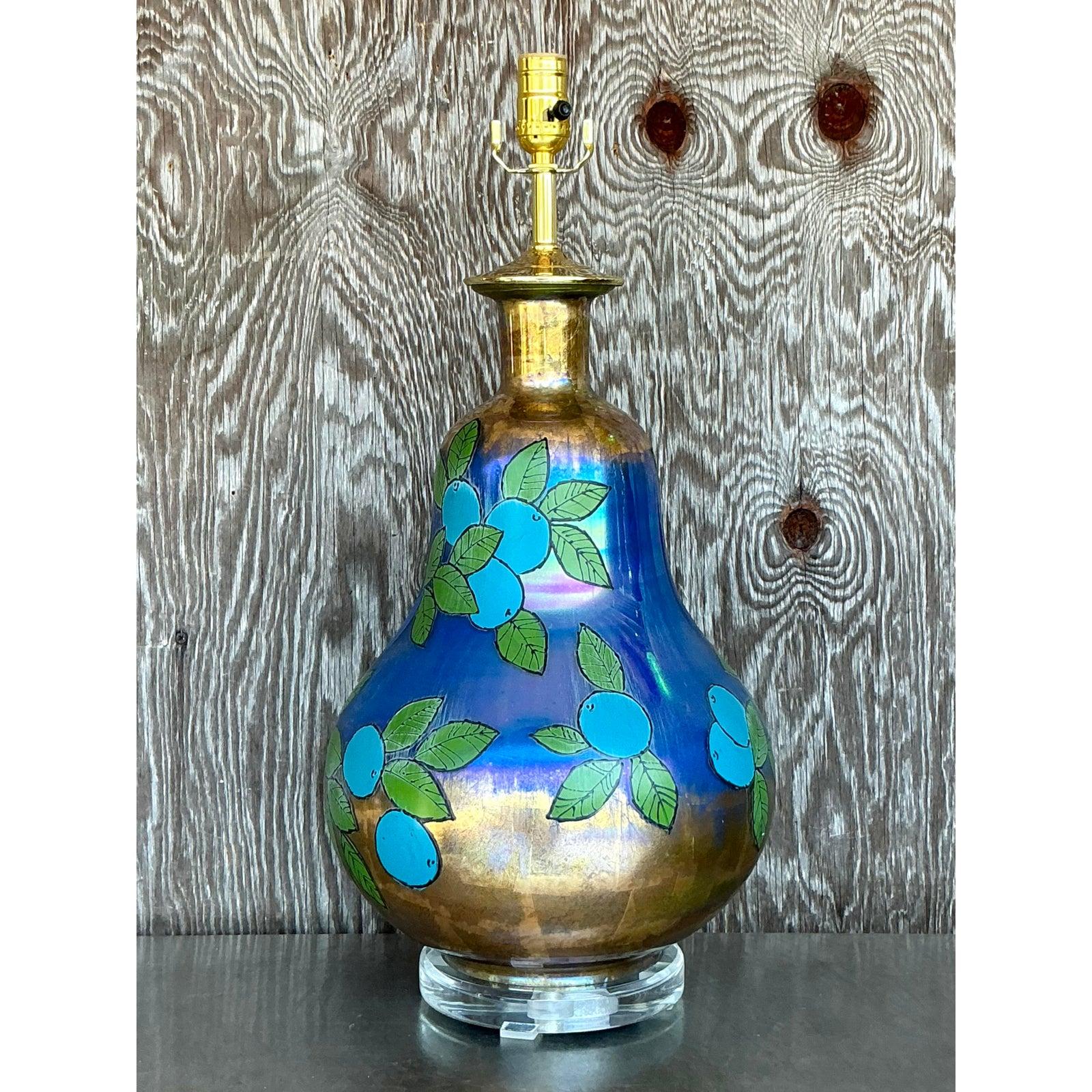 Vintage Boho Eglomise Table Lamp For Sale 3