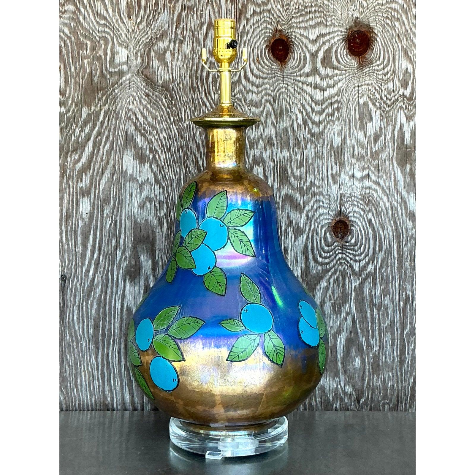 American Vintage Boho Eglomise Table Lamp For Sale