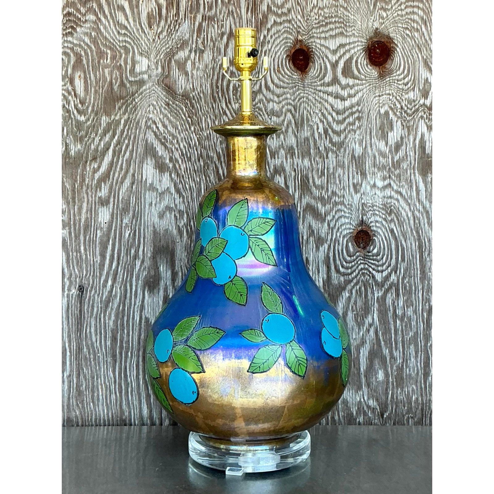 20th Century Vintage Boho Eglomise Table Lamp For Sale