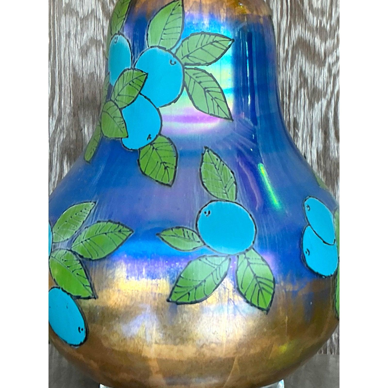 Glass Vintage Boho Eglomise Table Lamp For Sale