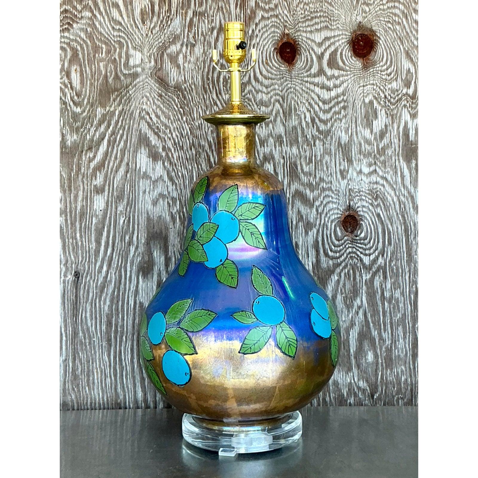 Vintage Boho Eglomise Table Lamp For Sale 1