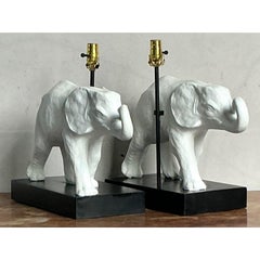 Vintage Boho Elephant Lamps - A Pair