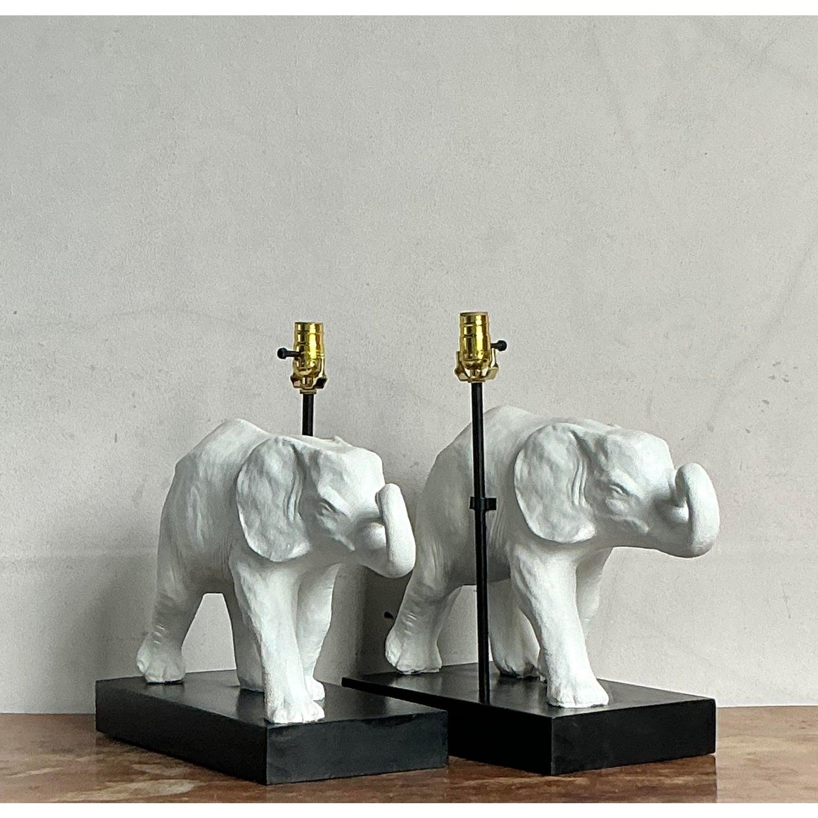Chinoiseries Paire de lampes vintage Boho à éléphant en vente